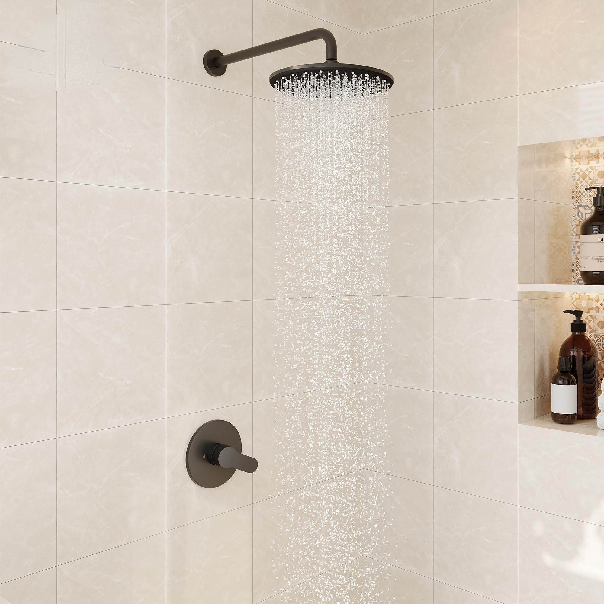 Boyel Living 10 Inch Shower Faucet Set Complete, Wall Mounted Shower System with Rainfall Shower Head Combo, Single Handle Shower Valve and Trim Kit