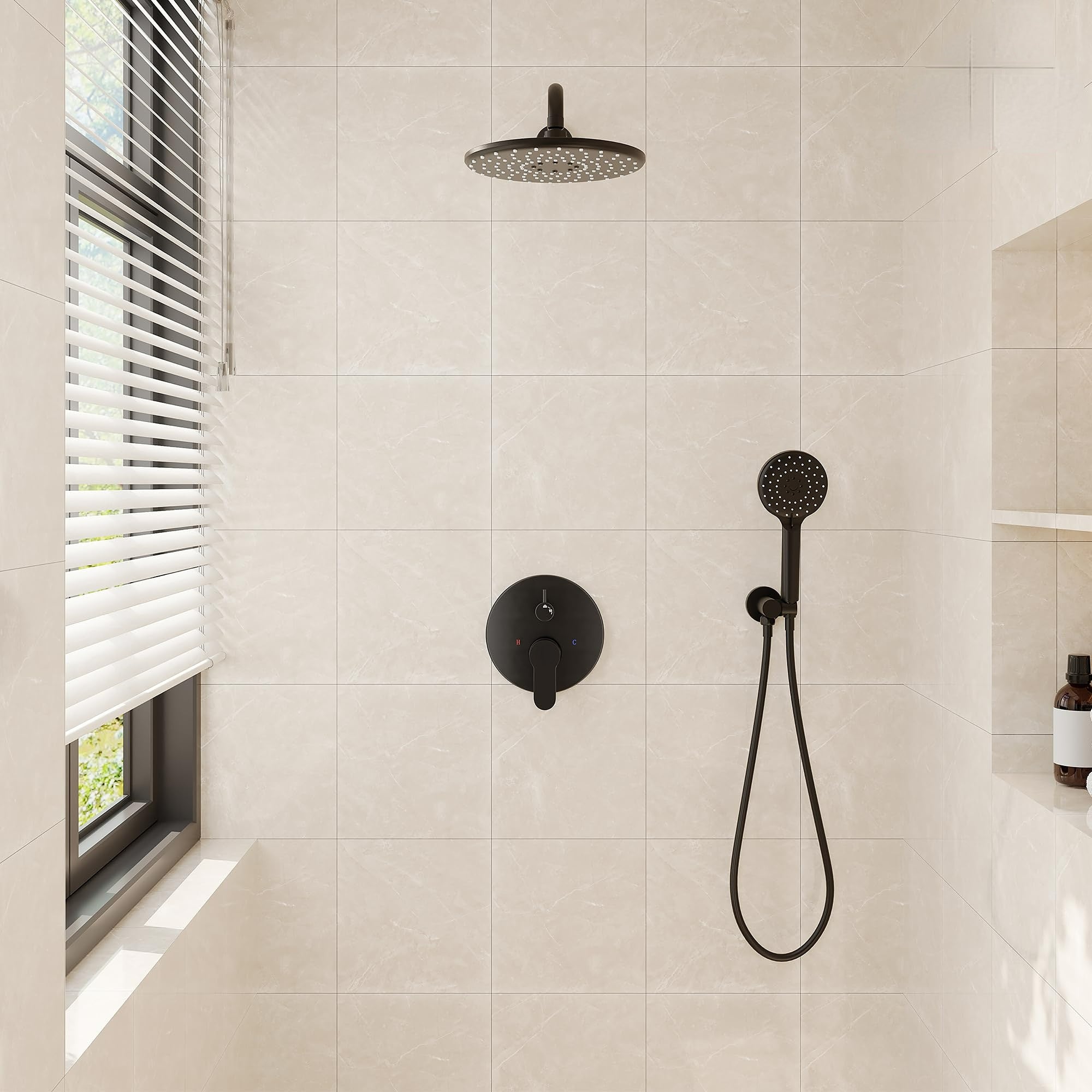 10 Inch Shower Faucet Set Complete, Wall Mounted Shower System with Rainfall Shower Head Combo, Single Handle Shower Valve and Trim Kit