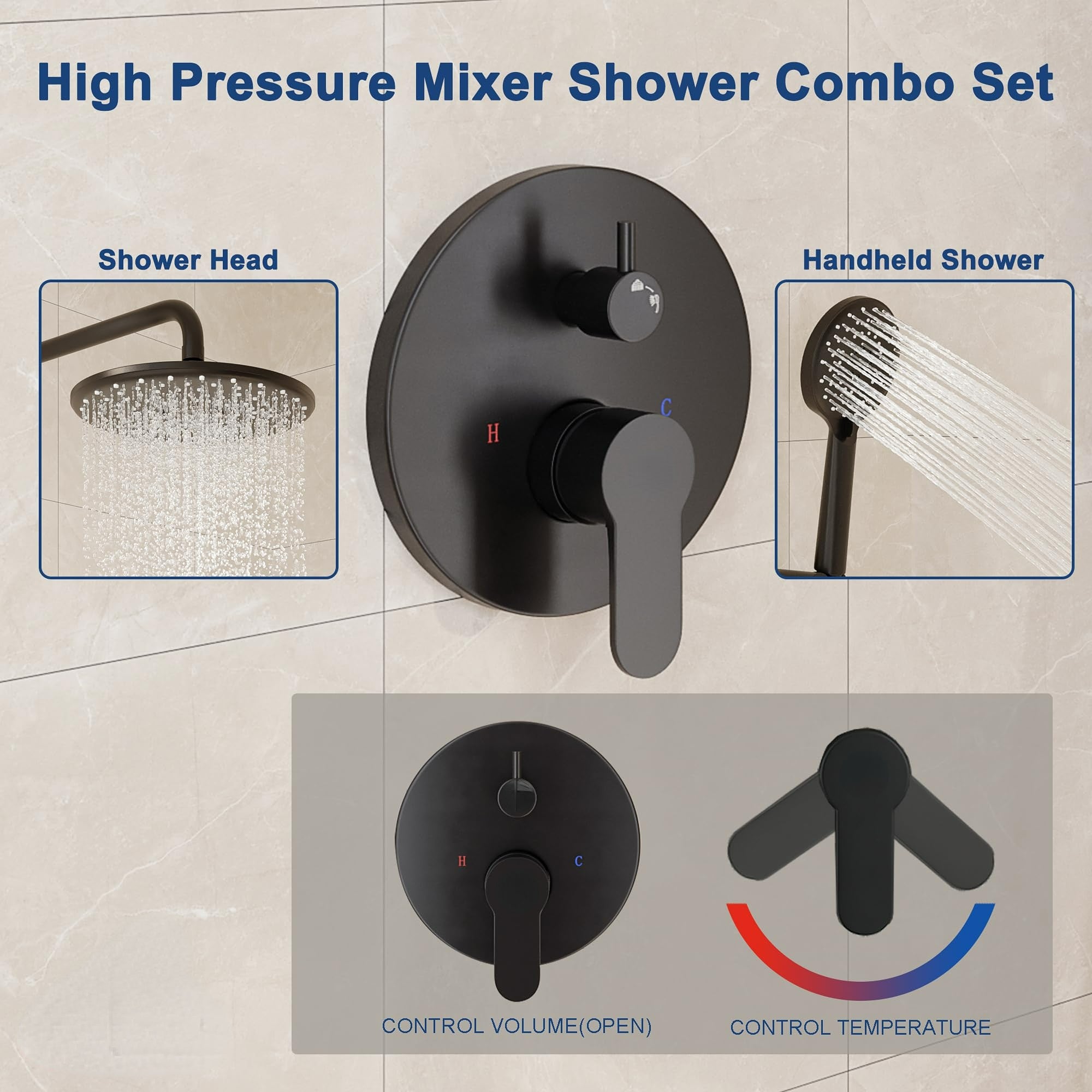 10 Inch Shower Faucet Set Complete, Wall Mounted Shower System with Rainfall Shower Head Combo, Single Handle Shower Valve and Trim Kit