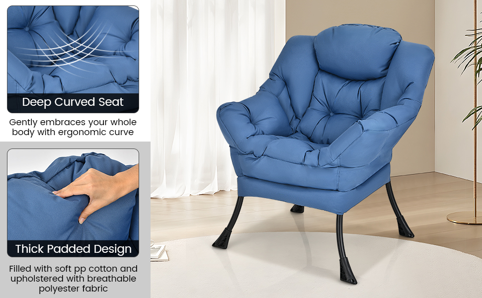 Modern Accent Sofa Chair with Folding Footrest and Side Pocket
