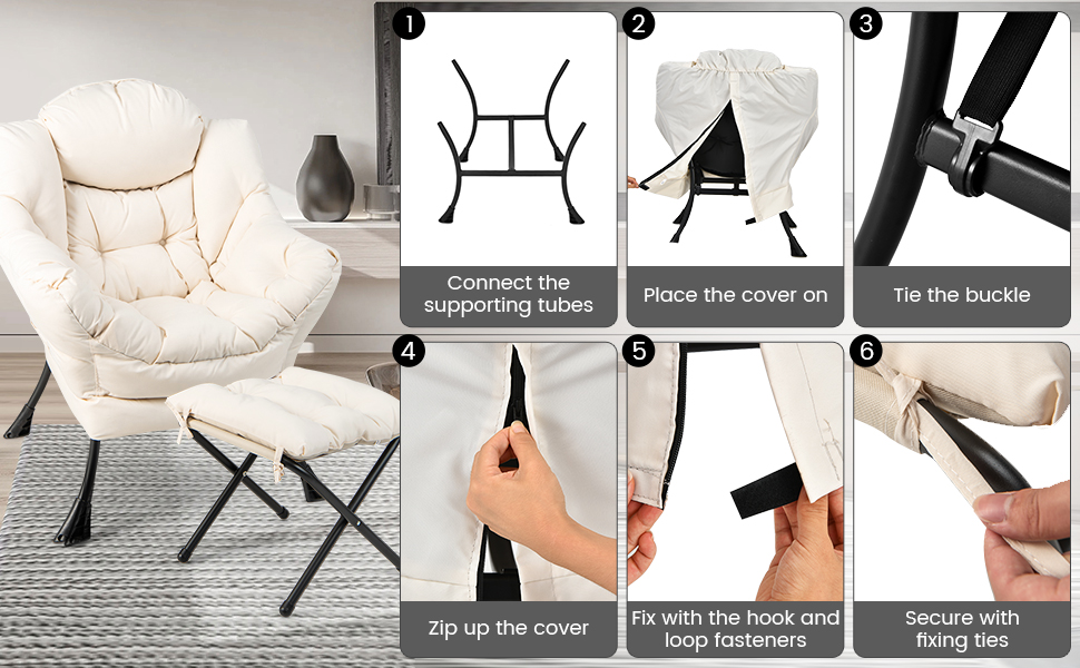 Modern Accent Sofa Chair with Folding Footrest and Side Pocket