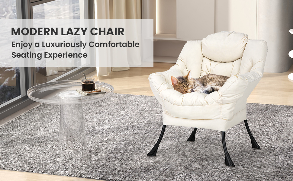 Modern Polyester Fabric Lazy Chair with Steel Frame and Side Pocket