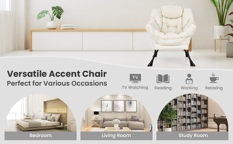 Modern Polyester Fabric Lazy Chair with Steel Frame and Side Pocket