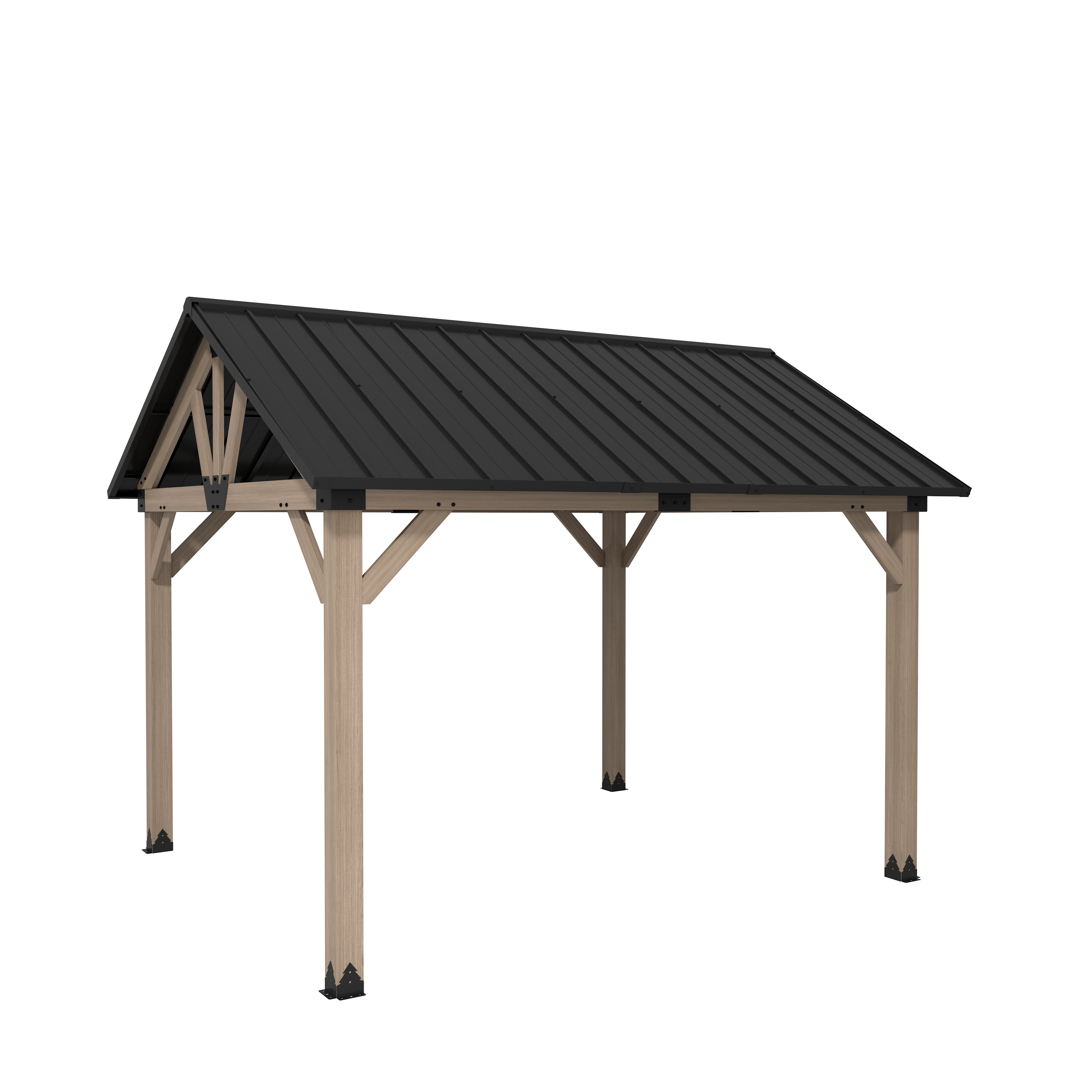 10 ft. x 12 ft. Outdoor Cedar Wood Frame Patio Gazebo Canopy Galvanized Steel Gable Hardtop Roof for Patio Lawn Backyard - Greenwich Serie