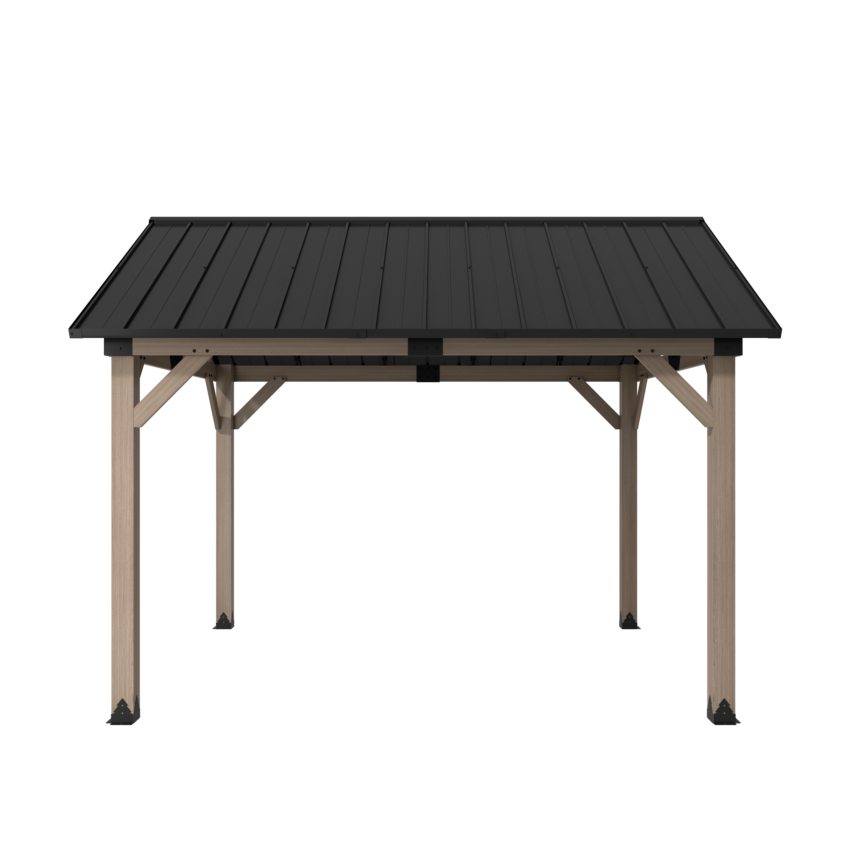 10 ft. x 12 ft. Outdoor Cedar Wood Frame Patio Gazebo Canopy Galvanized Steel Gable Hardtop Roof for Patio Lawn Backyard - Greenwich Serie