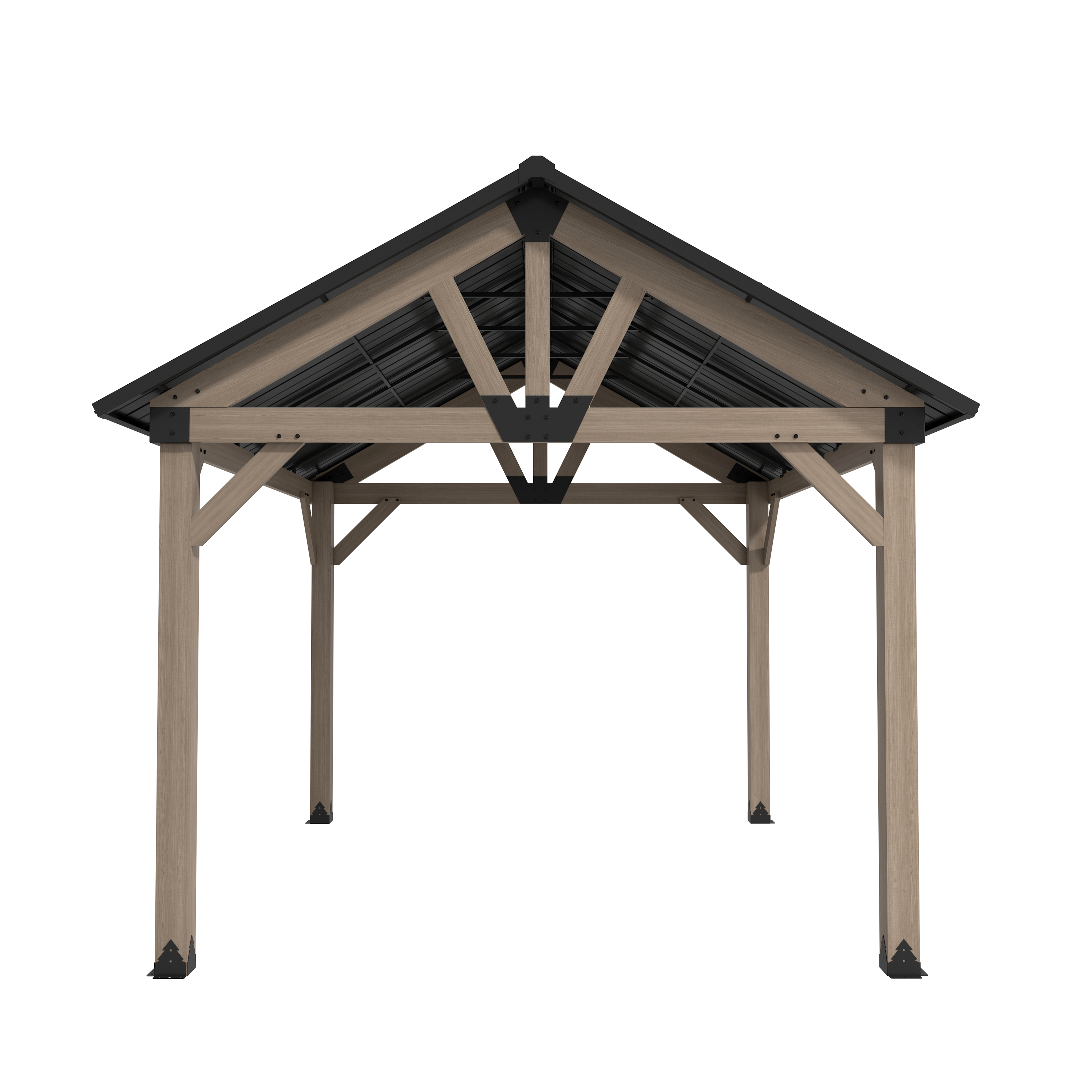 10 ft. x 12 ft. Outdoor Cedar Wood Frame Patio Gazebo Canopy Galvanized Steel Gable Hardtop Roof for Patio Lawn Backyard - Greenwich Serie
