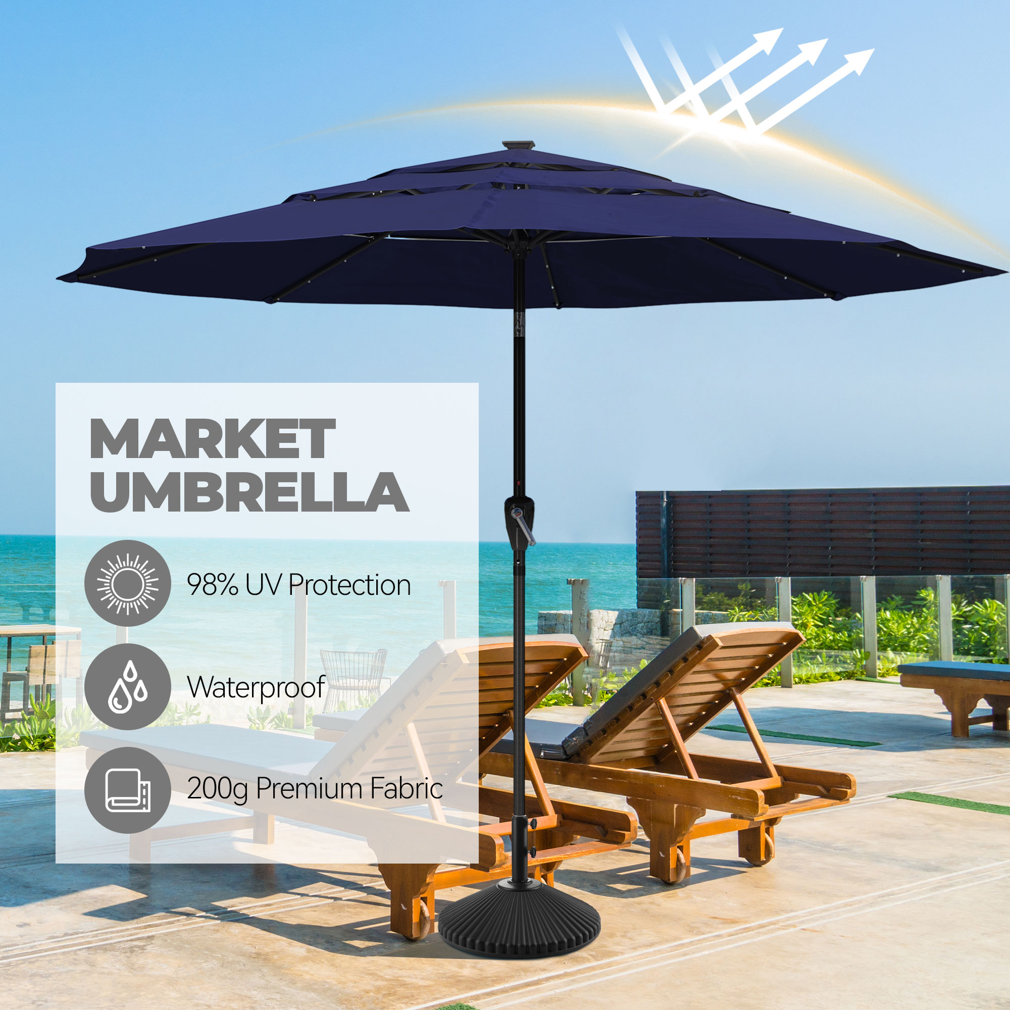 Mondawe 11-Ft Market Patio Umbrella with LED