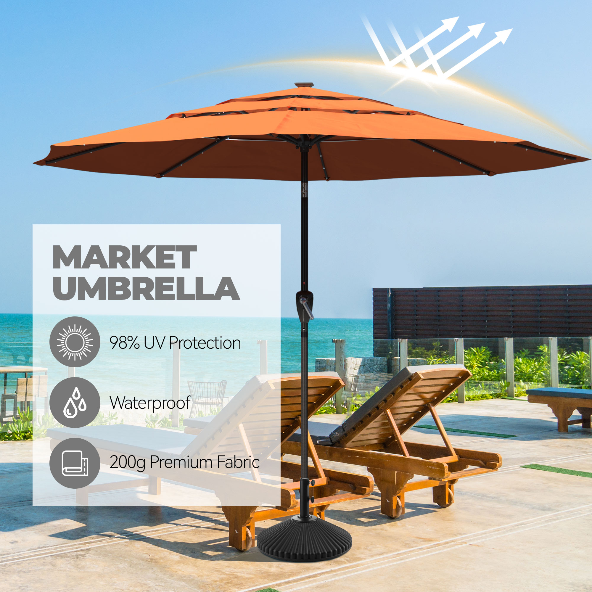 Mondawe 11-Ft Market Patio Umbrella with LED