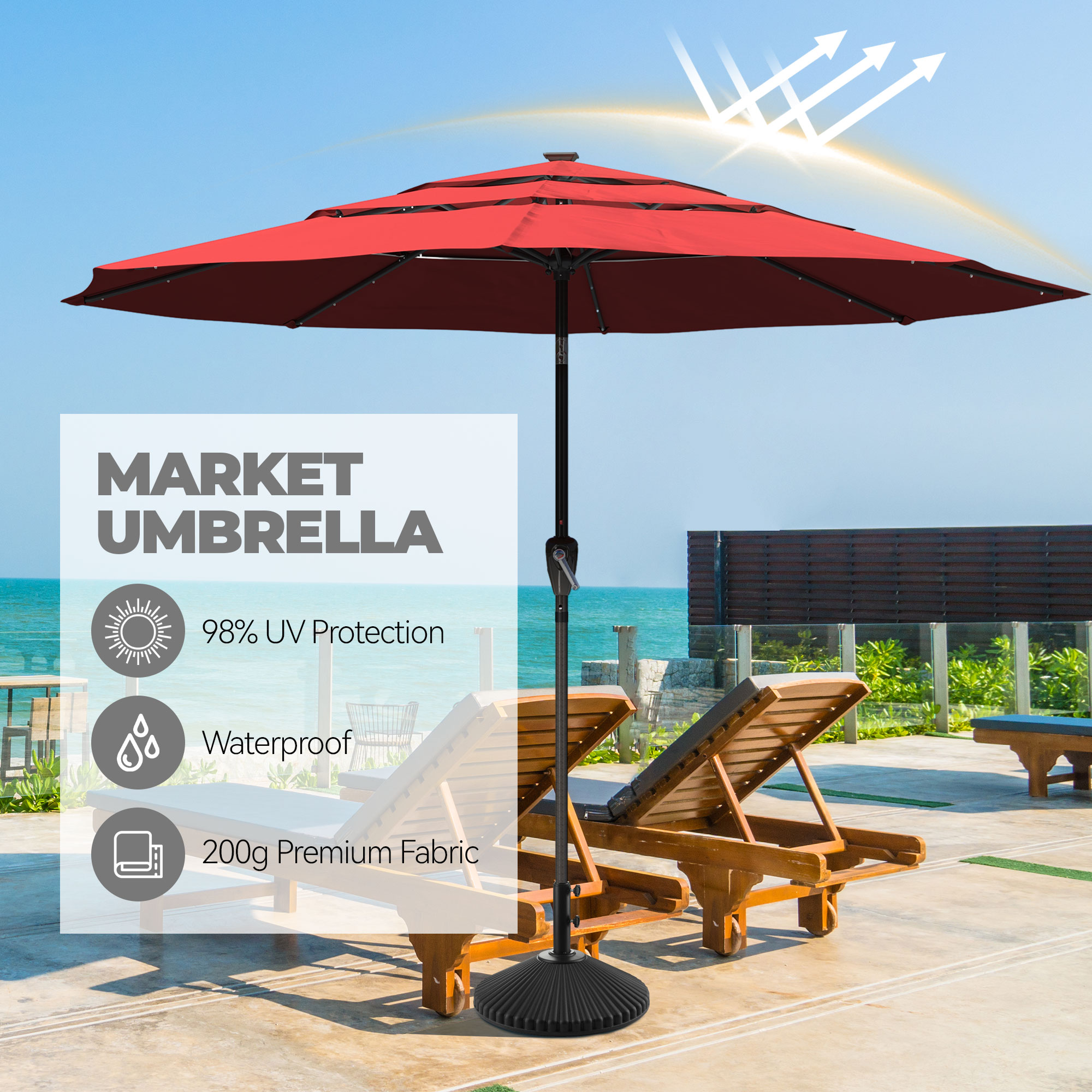 Mondawe 11-Ft Market Patio Umbrella with LED