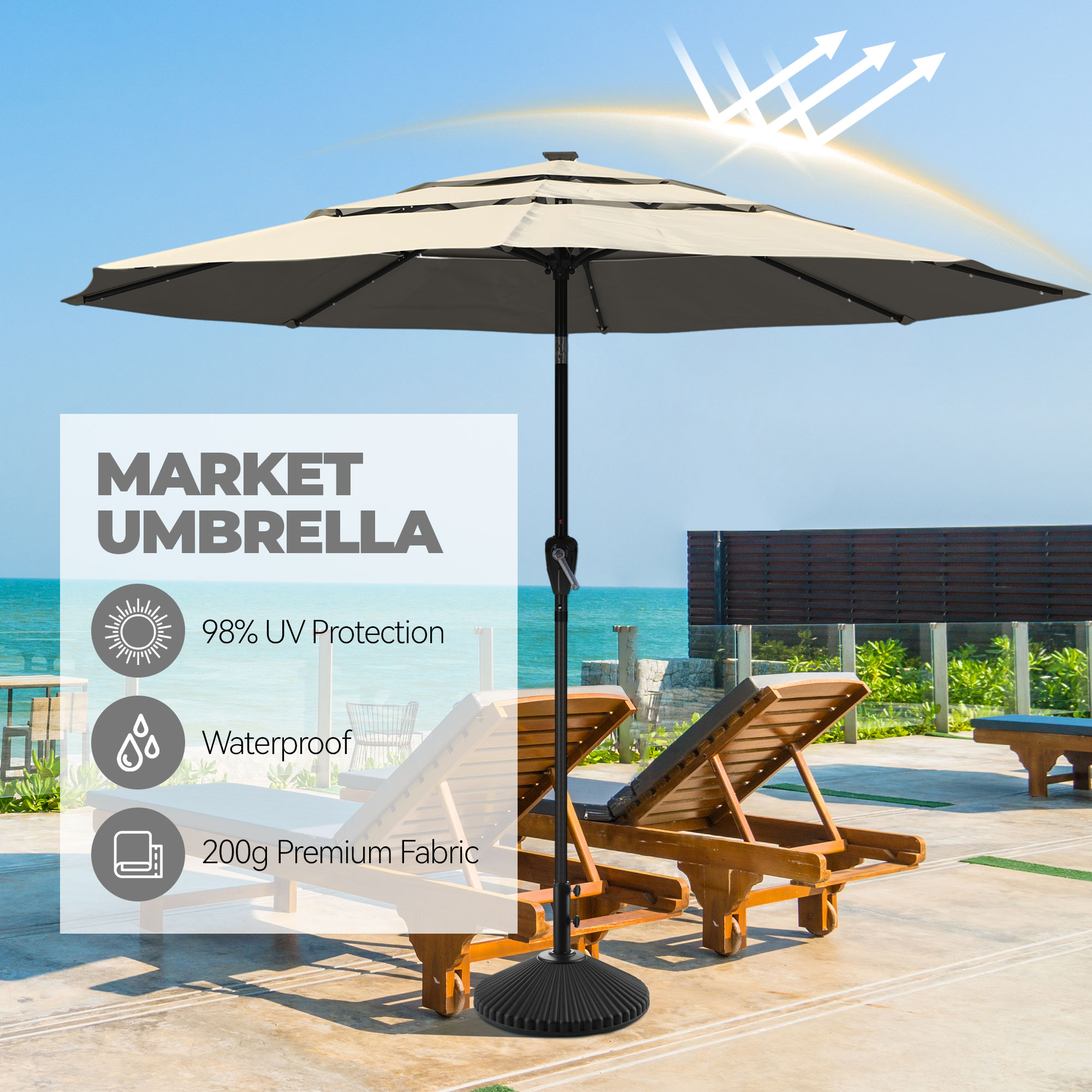 Mondawe 11-Ft Market Patio Umbrella with LED
