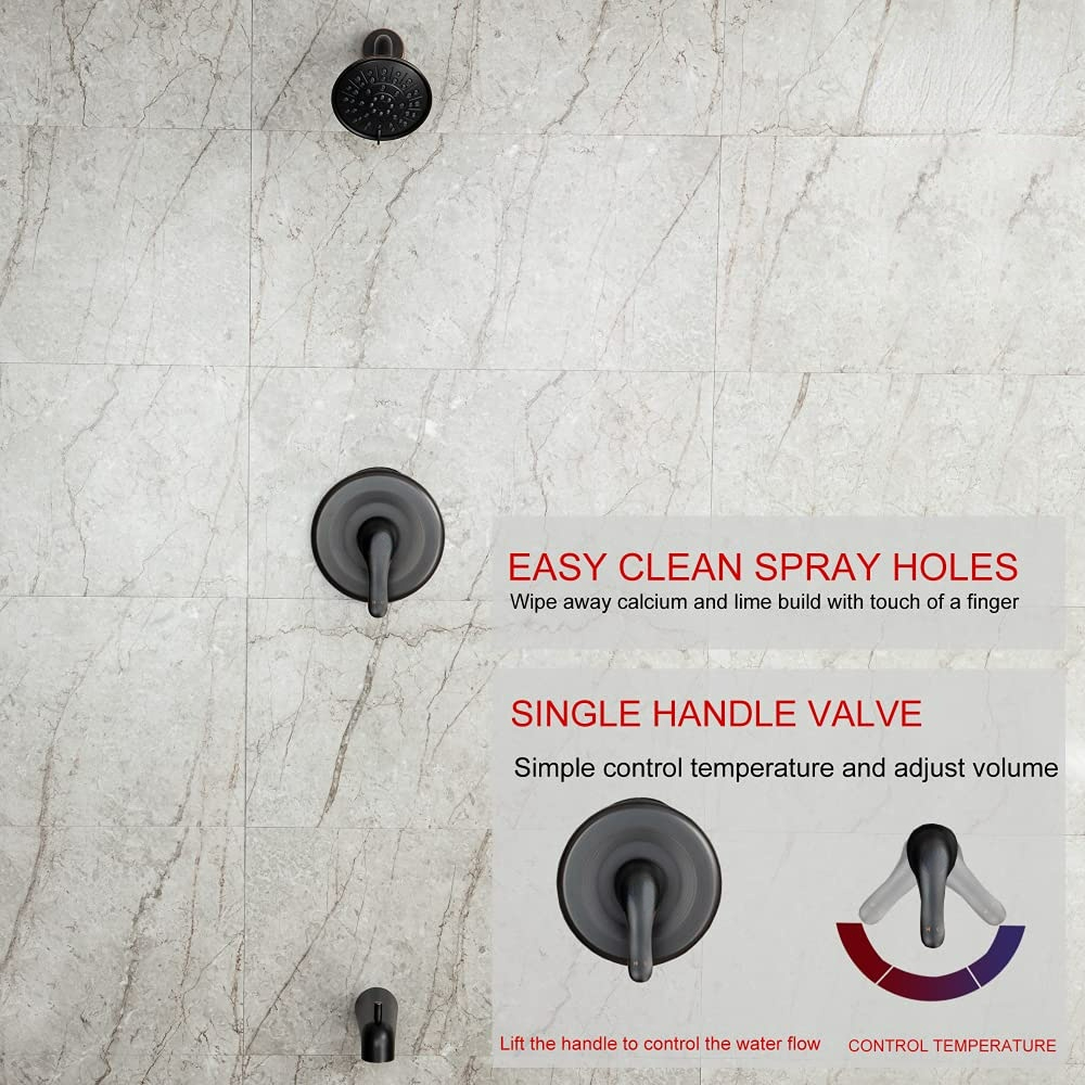 Bathtub Faucet Set, Shower System with Tub Spout 4.84 Inch 3-Spray Bathroom Shower Head, Single-Handle Shower Valve and Trim Kit (Oil Rubbed Bronze)