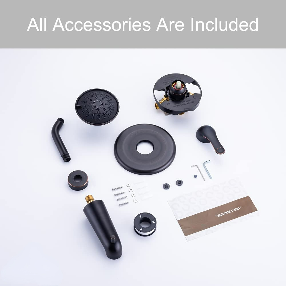 Bathtub Faucet Set, Shower System with Tub Spout 4.84 Inch 3-Spray Bathroom Shower Head, Single-Handle Shower Valve and Trim Kit (Oil Rubbed Bronze)