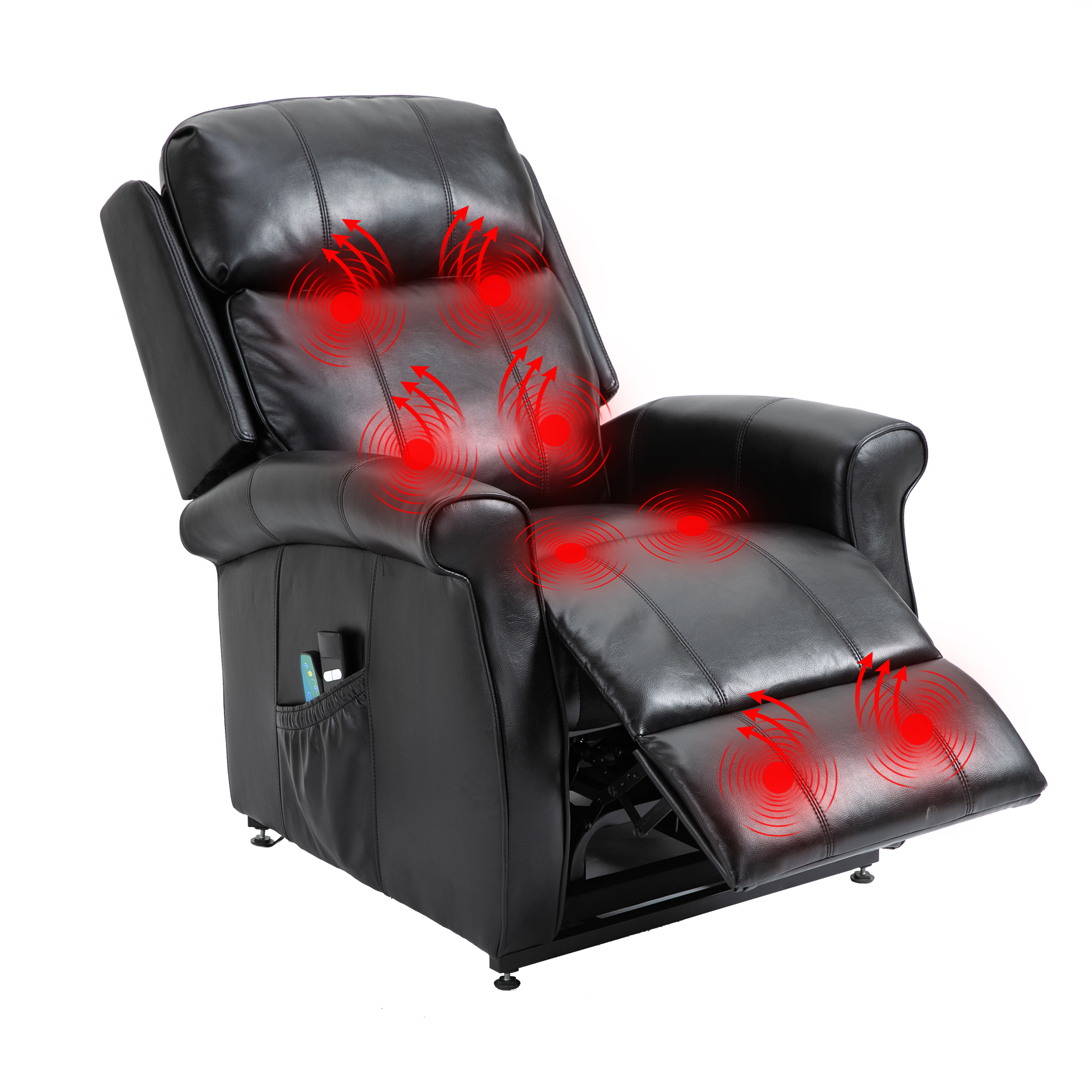 Boyel Living Electric Power Lift Recliner Soft Chair in Blue with 8-Point Massage, 2 Side Pockets,Thickened Pillow(Faux Leather)