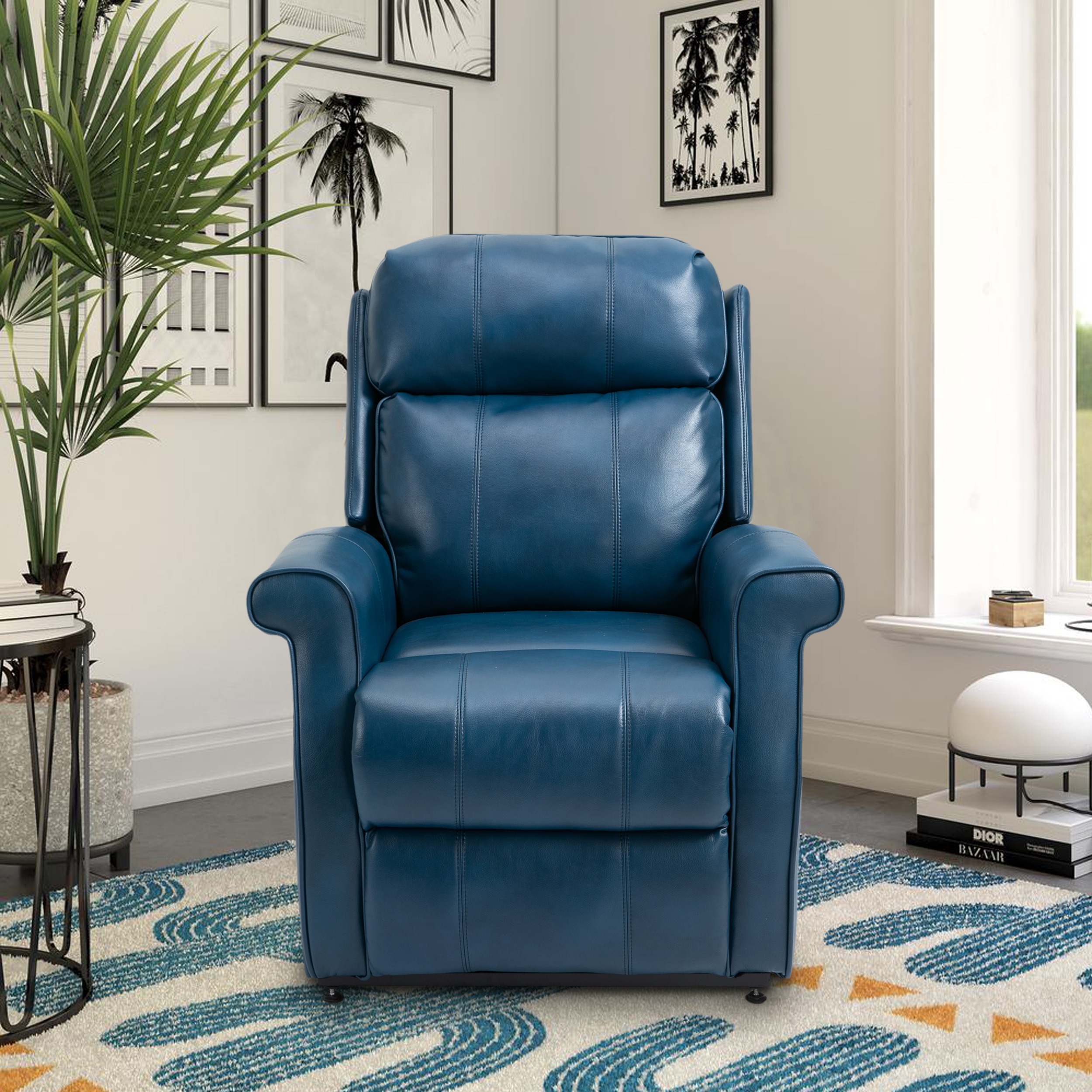 Boyel Living Electric Power Lift Recliner Soft Chair in Blue with 8-Point Massage, 2 Side Pockets,Thickened Pillow(Faux Leather)