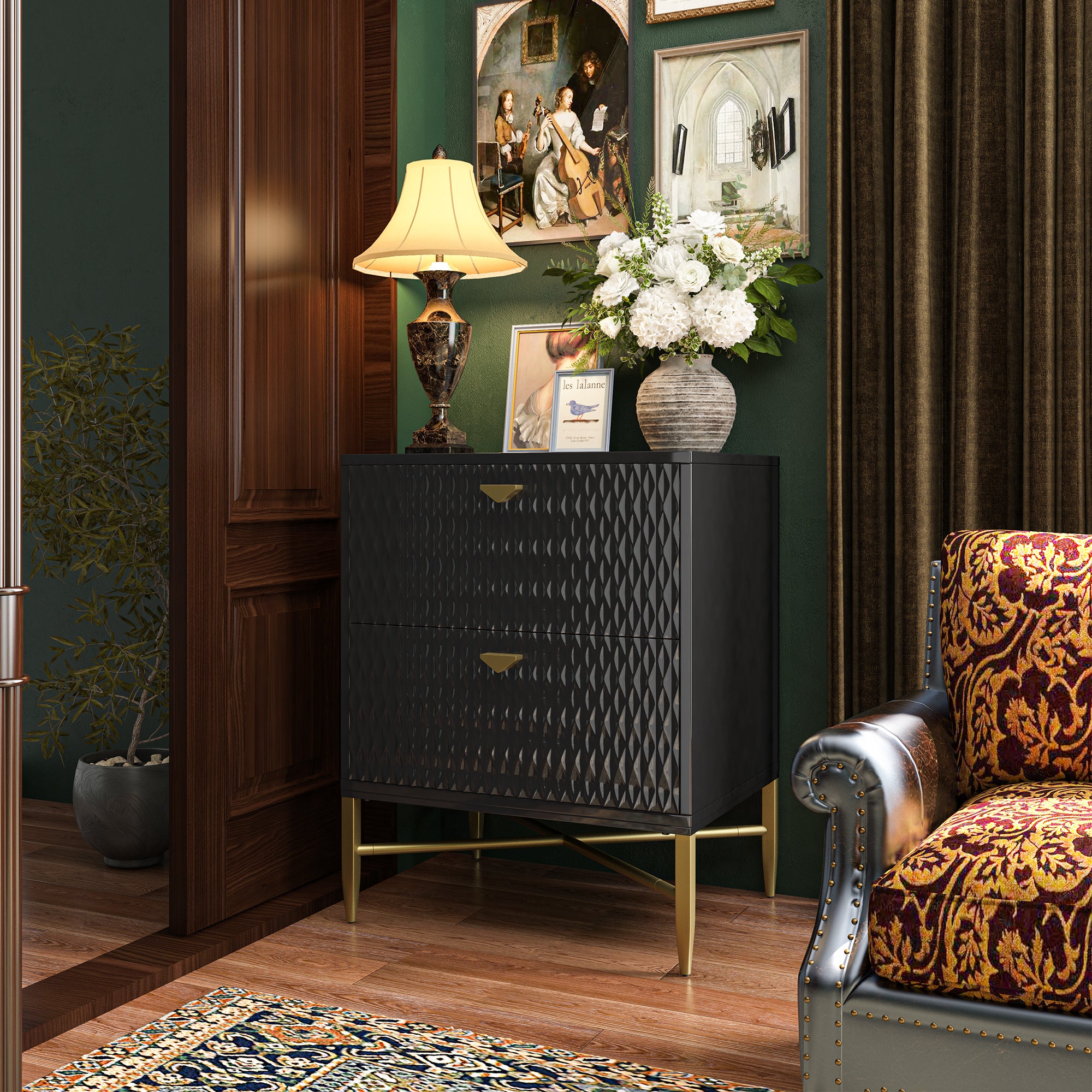  Boyel Living 2-Drawer Wood Nightstand with Square Support Legs