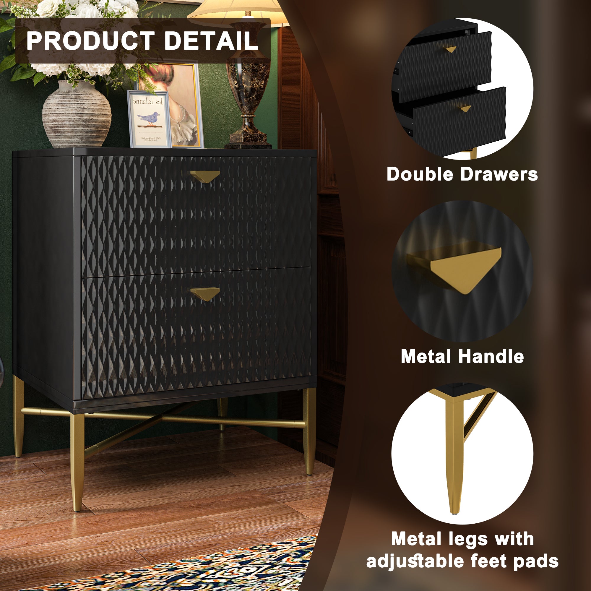  Boyel Living 2-Drawer Wood Nightstand with Square Support Legs