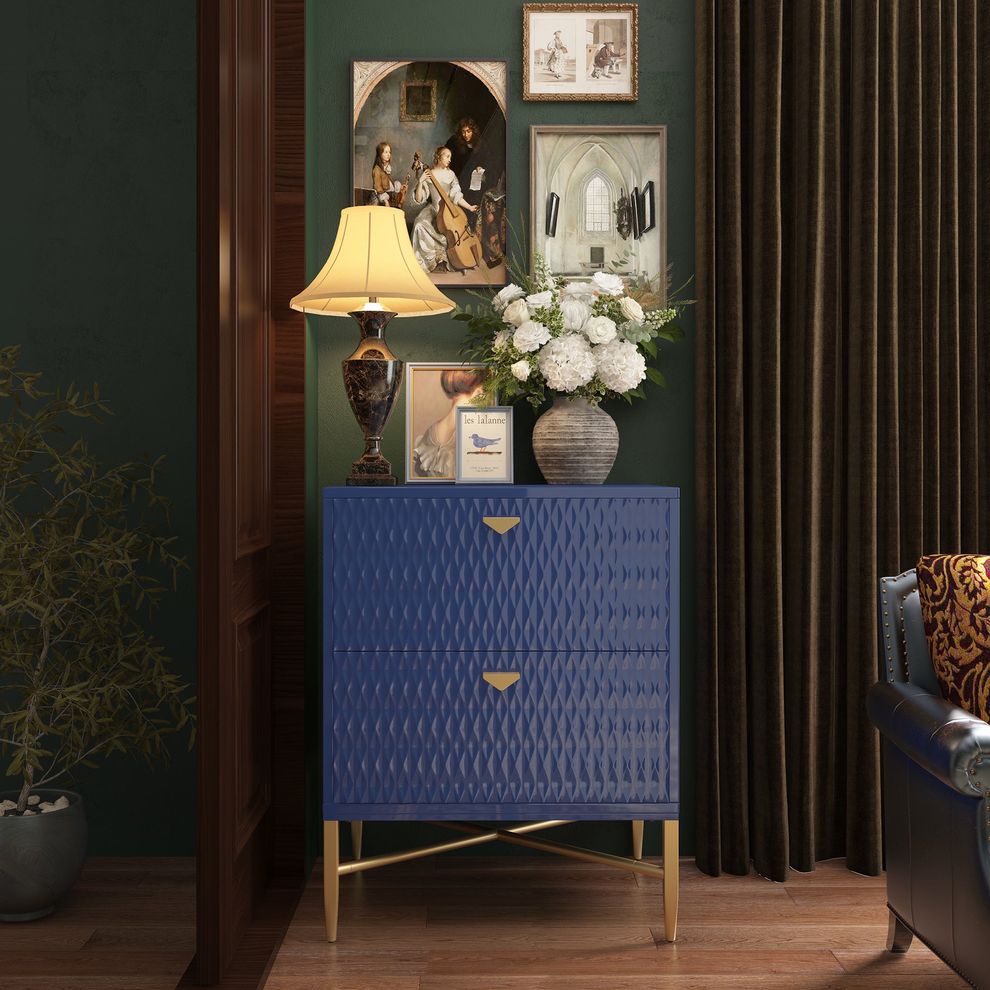  Boyel Living 2-Drawer Wood Nightstand with Square Support Legs