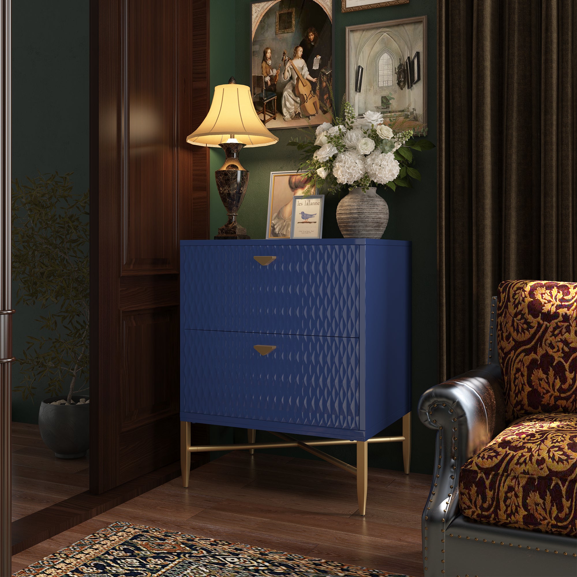  Boyel Living 2-Drawer Wood Nightstand with Square Support Legs
