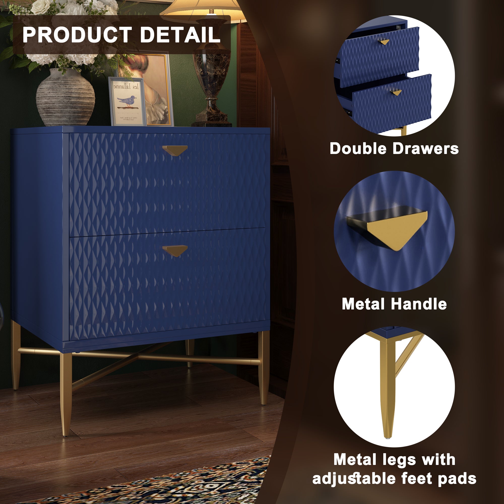  Boyel Living 2-Drawer Wood Nightstand with Square Support Legs