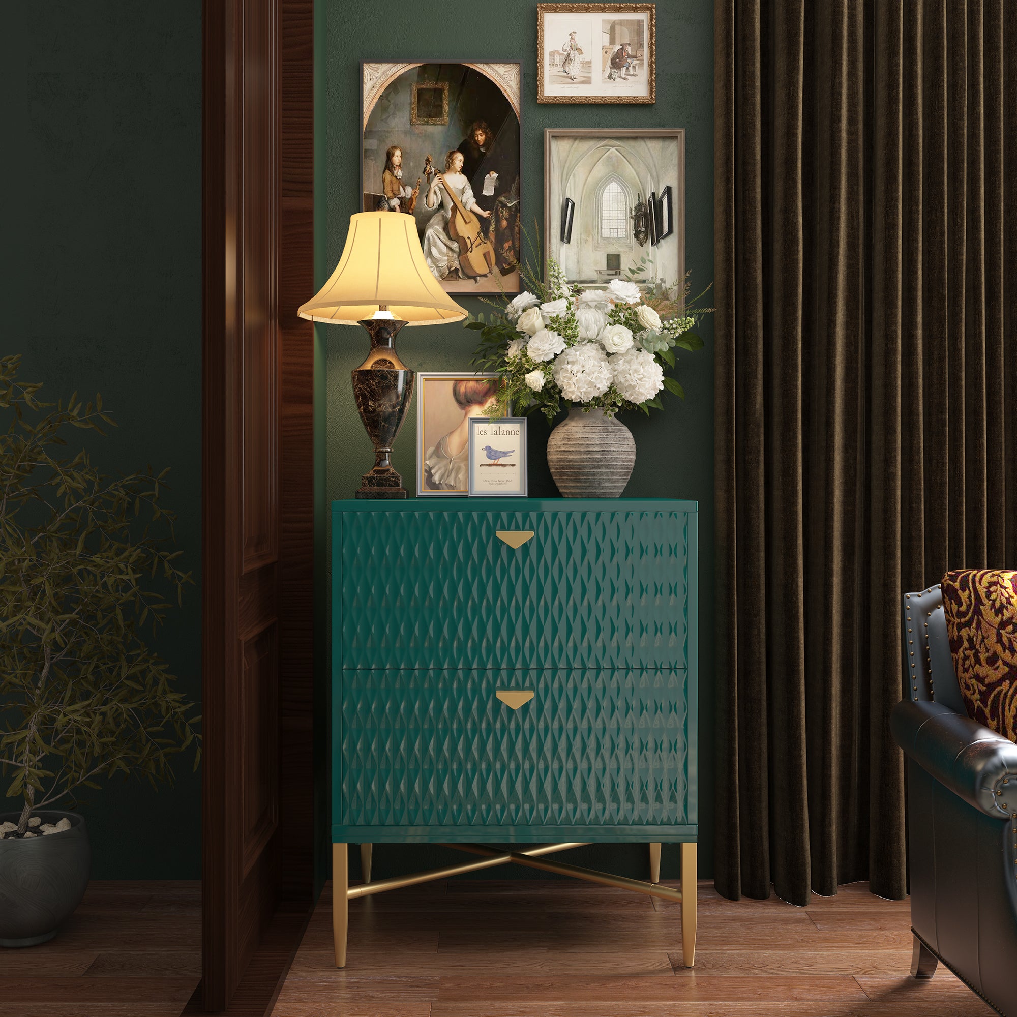  Boyel Living 2-Drawer Wood Nightstand with Square Support Legs