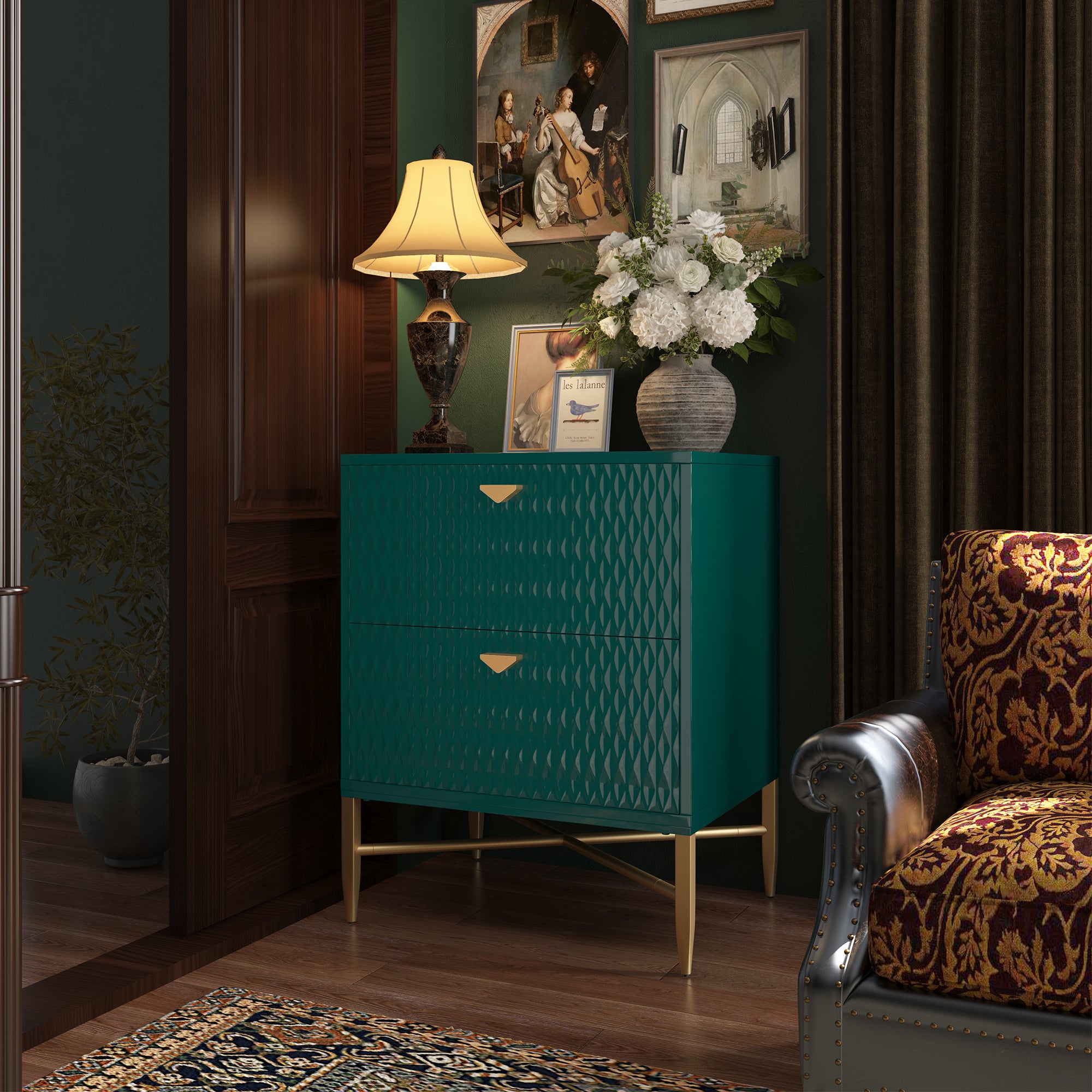  Boyel Living 2-Drawer Wood Nightstand with Square Support Legs