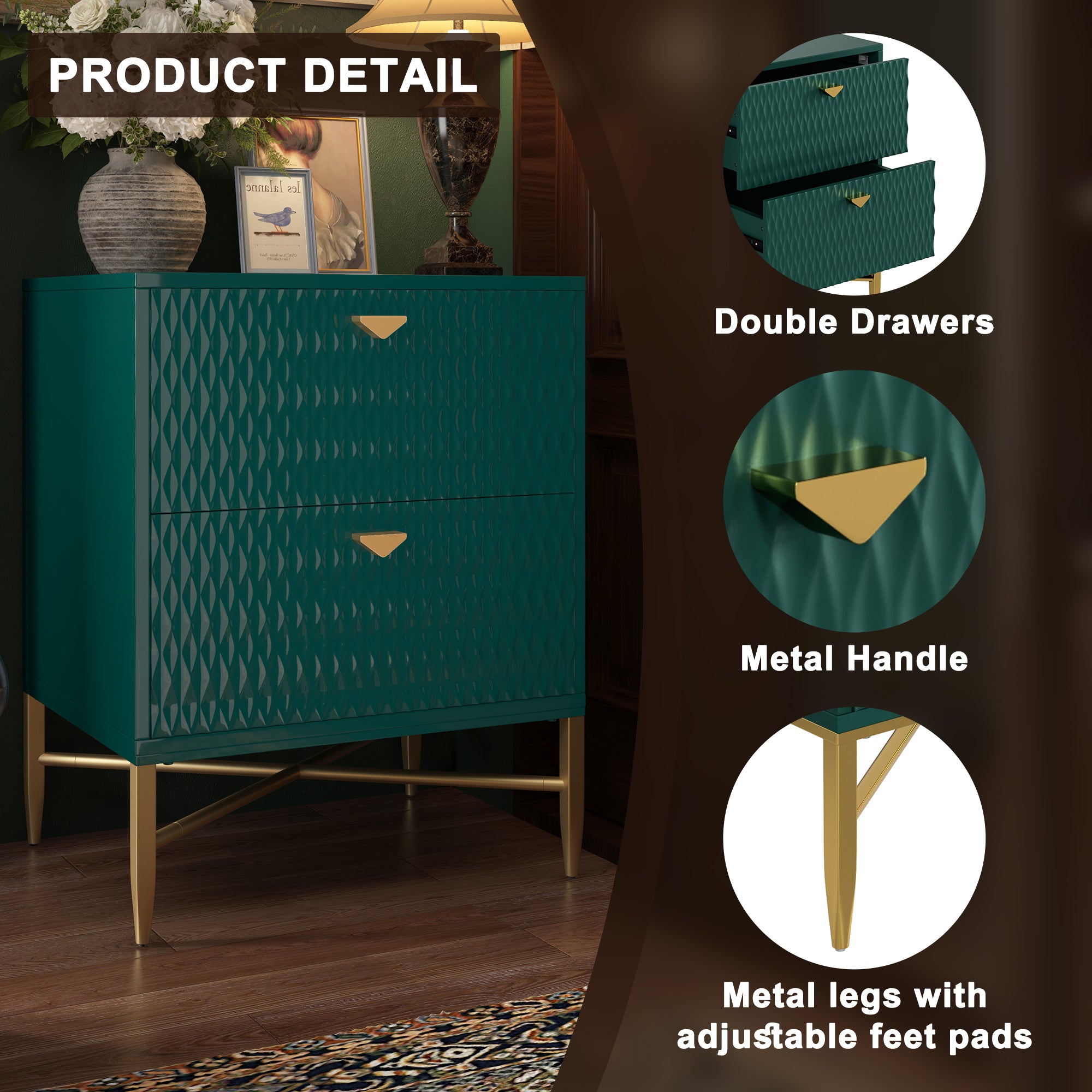  Boyel Living 2-Drawer Wood Nightstand with Square Support Legs