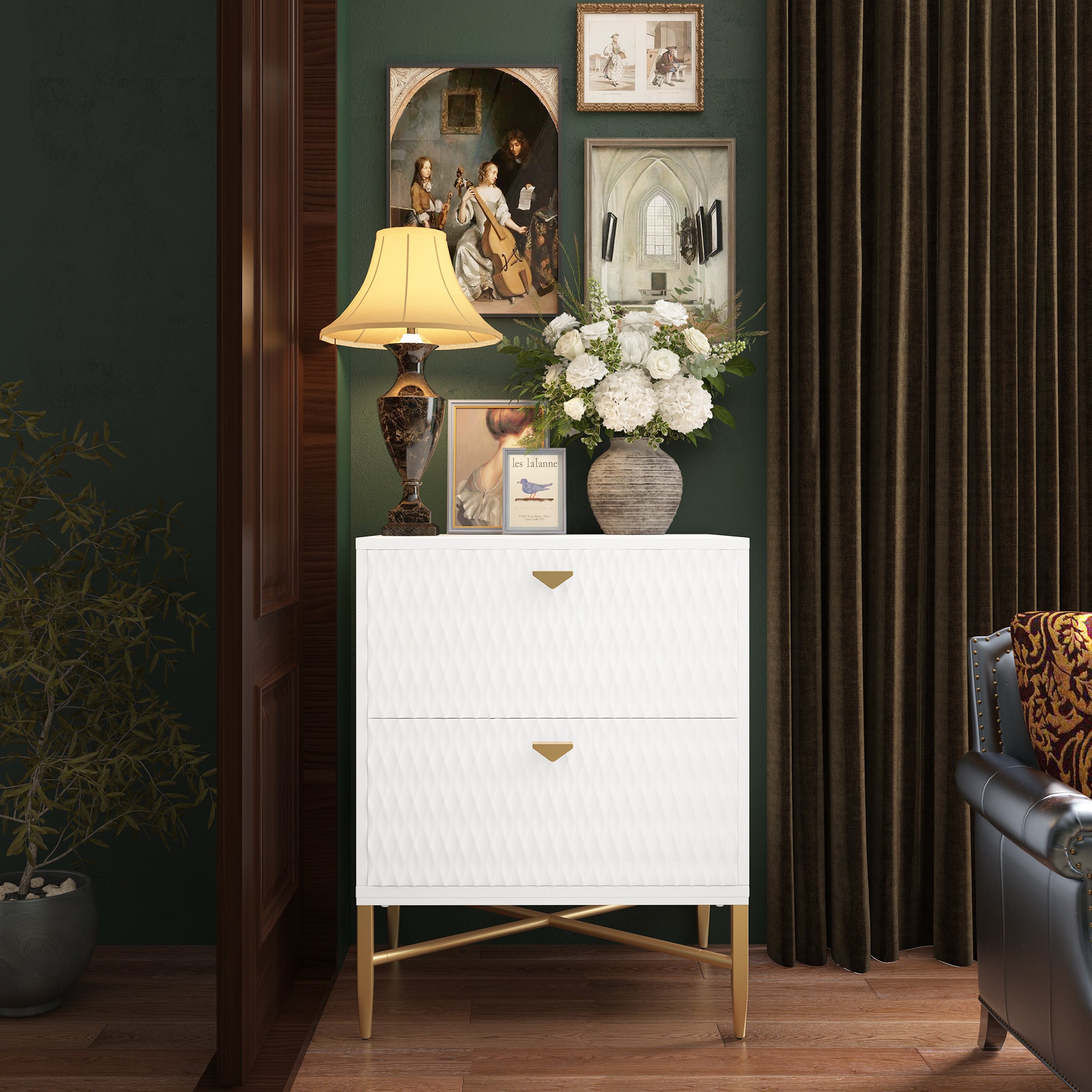  Boyel Living 2-Drawer Wood Nightstand with Square Support Legs