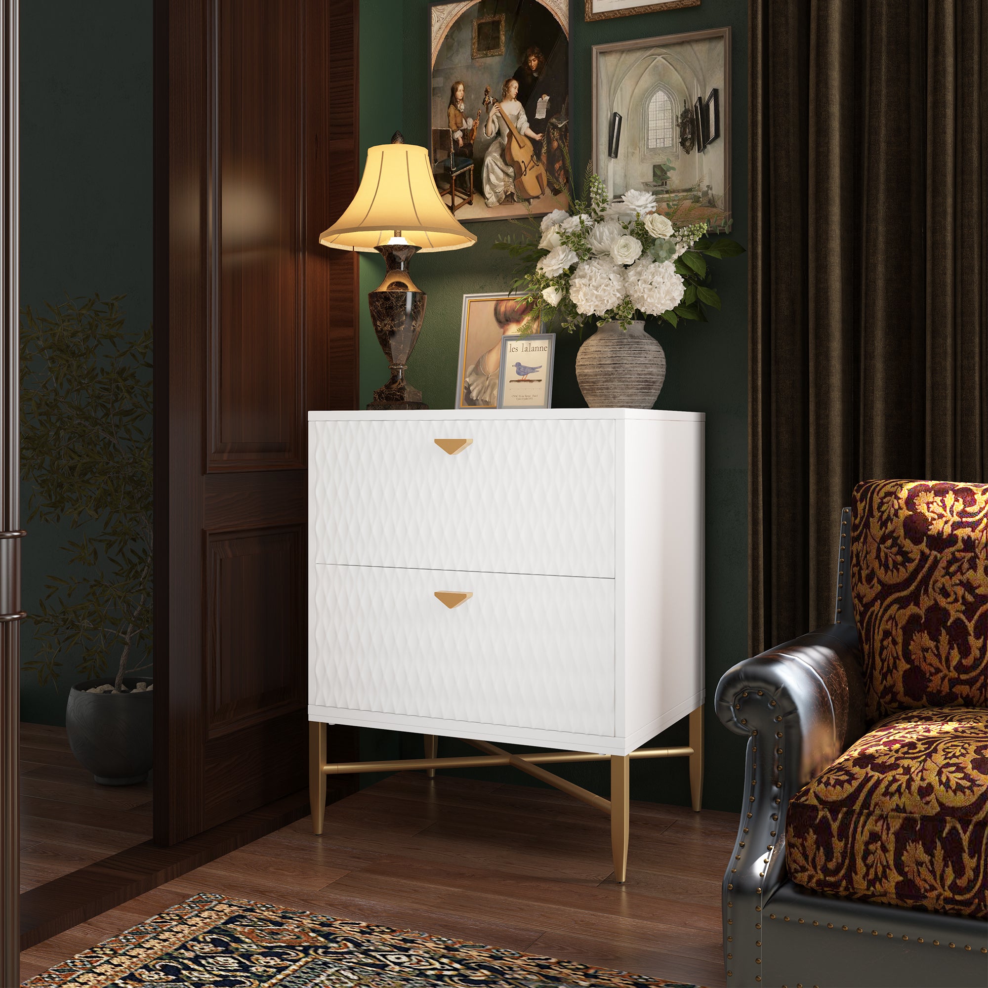  Boyel Living 2-Drawer Wood Nightstand with Square Support Legs