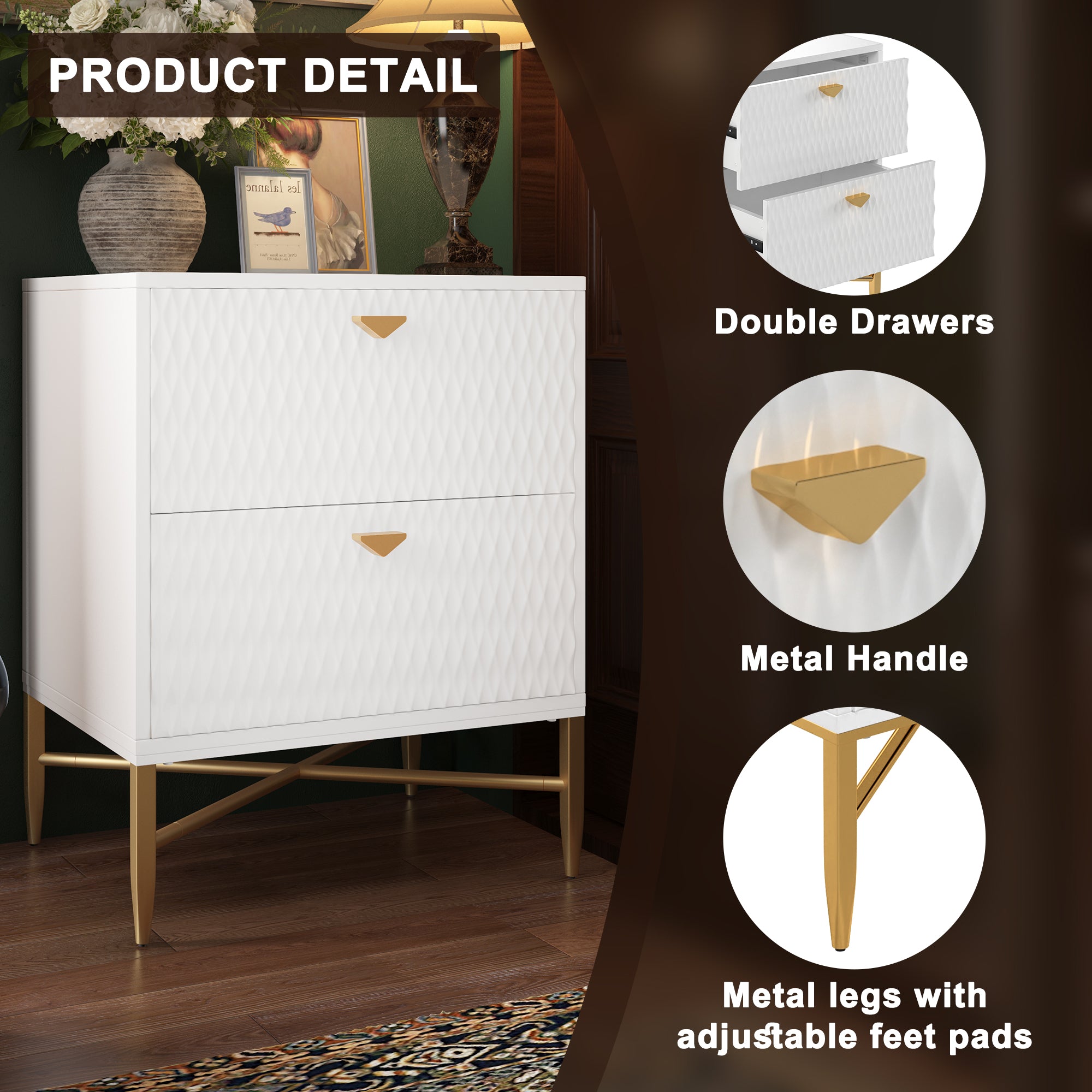  Boyel Living 2-Drawer Wood Nightstand with Square Support Legs