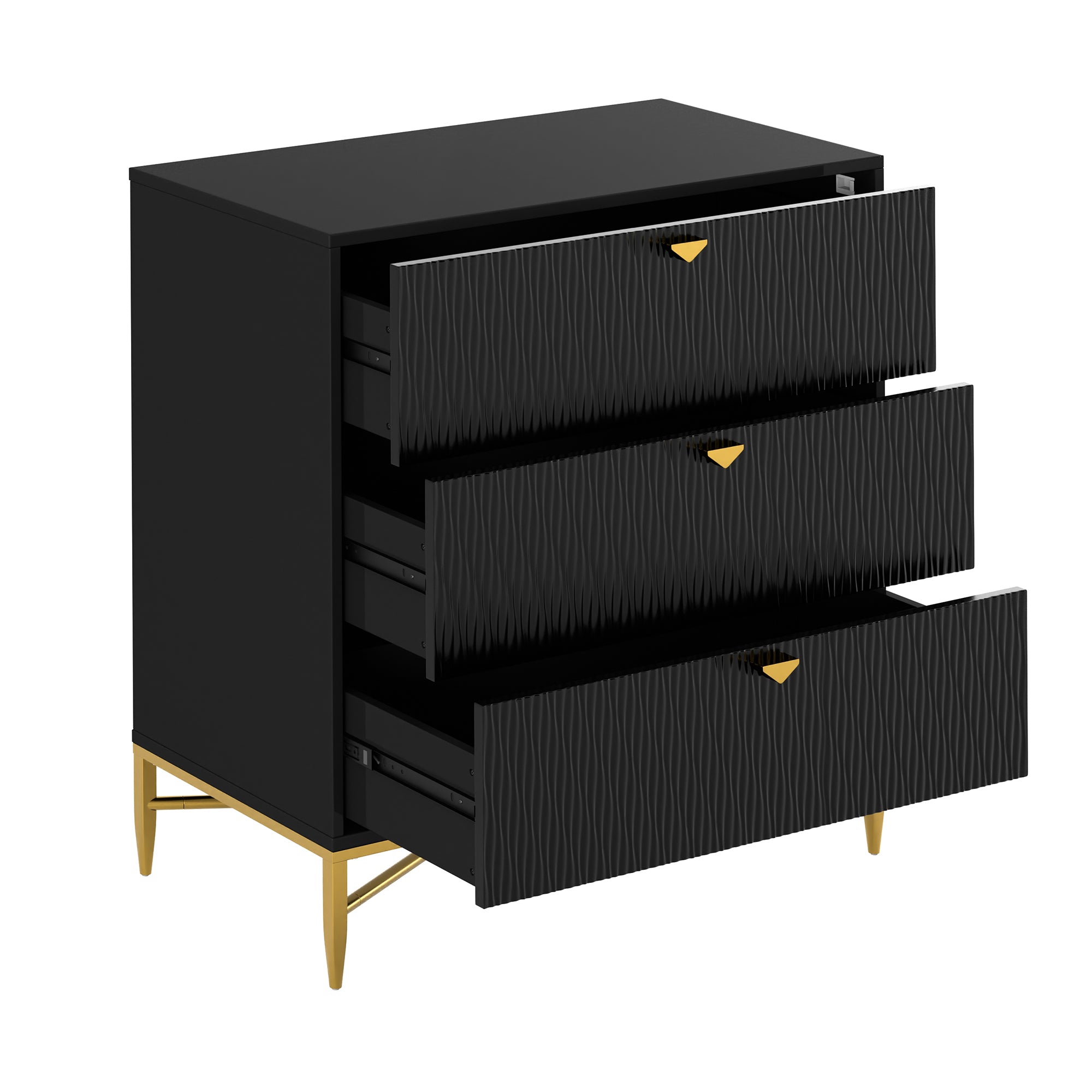 White/Blcak/Blue/Green 3-Drawer Water Ripple Finish Designs Wood Nightstand with Square Support Legs