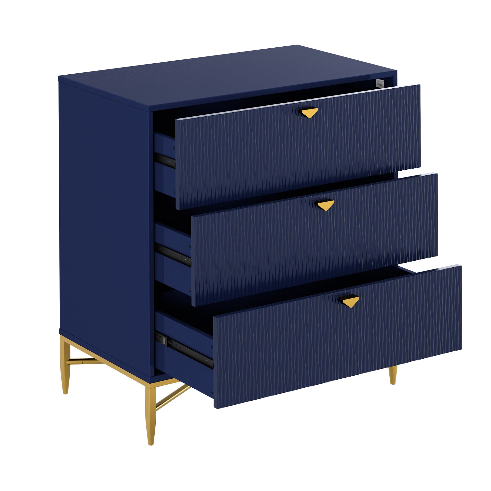 White/Blcak/Blue/Green 3-Drawer Water Ripple Finish Designs Wood Nightstand with Square Support Legs