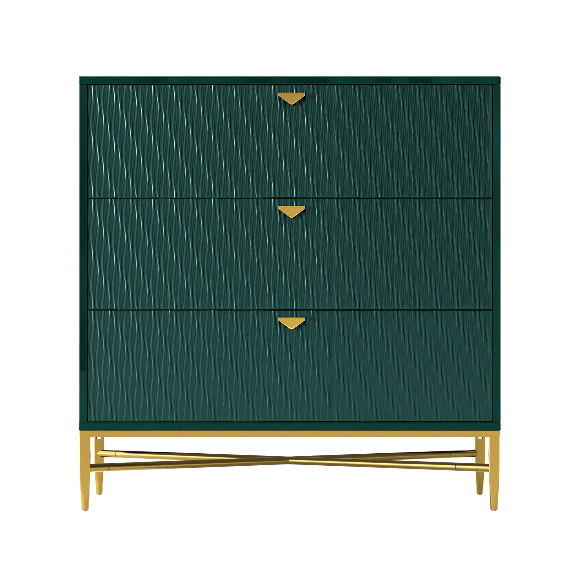 White/Blcak/Blue/Green 3-Drawer Water Ripple Finish Designs Wood Nightstand with Square Support Legs