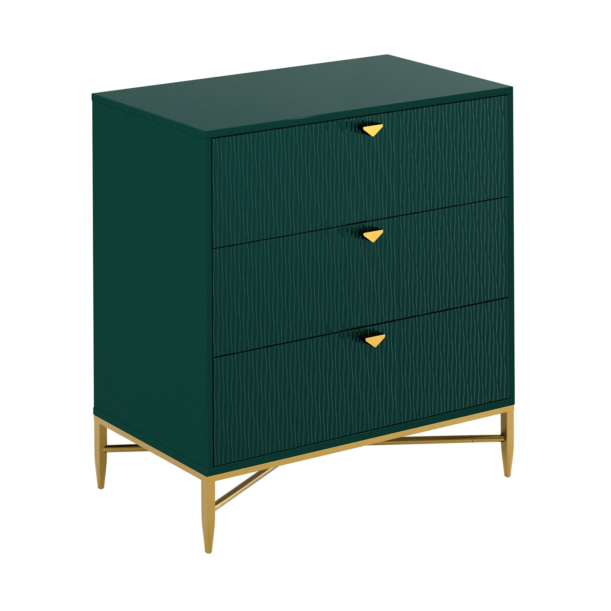 White/Blcak/Blue/Green 3-Drawer Water Ripple Finish Designs Wood Nightstand with Square Support Legs