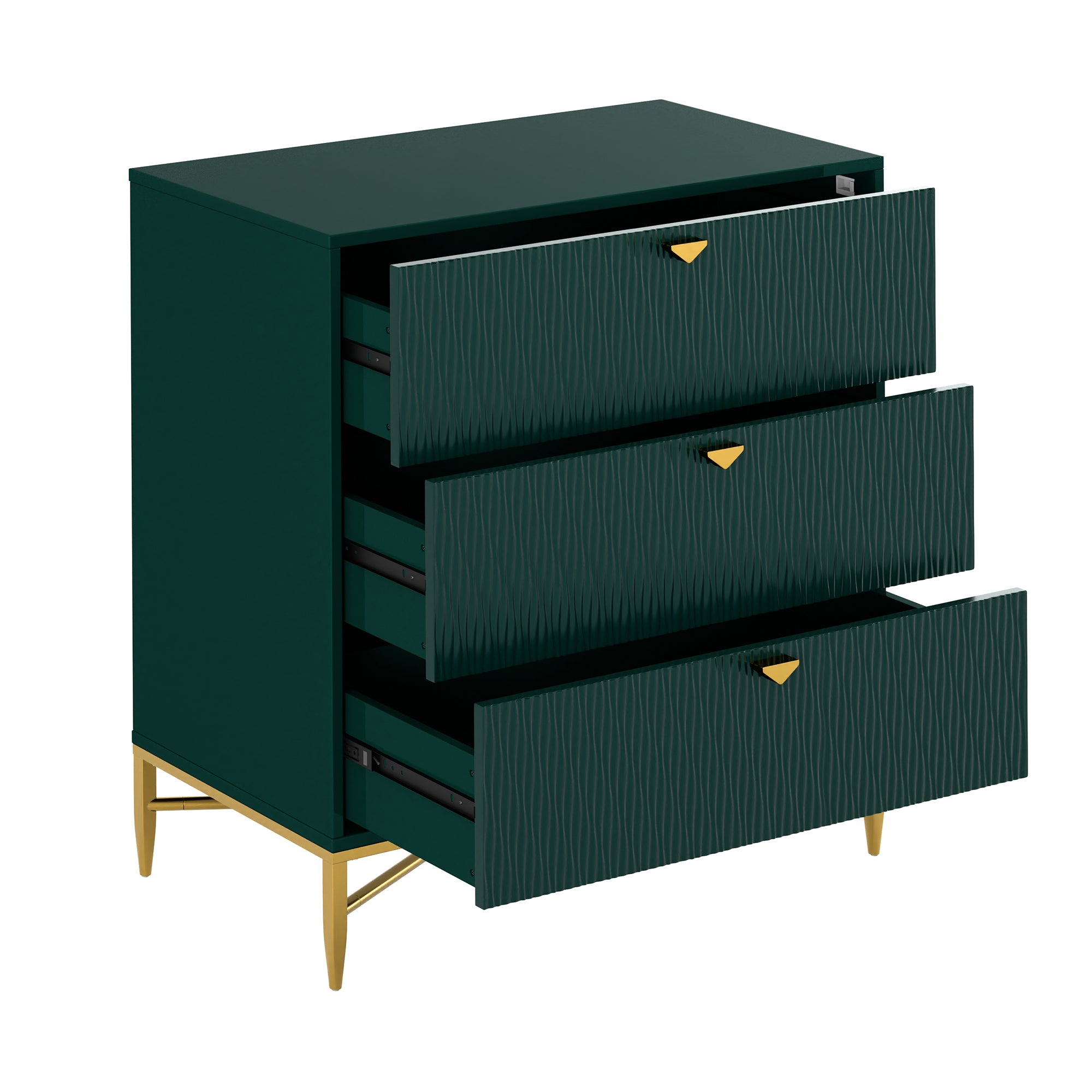 White/Blcak/Blue/Green 3-Drawer Water Ripple Finish Designs Wood Nightstand with Square Support Legs