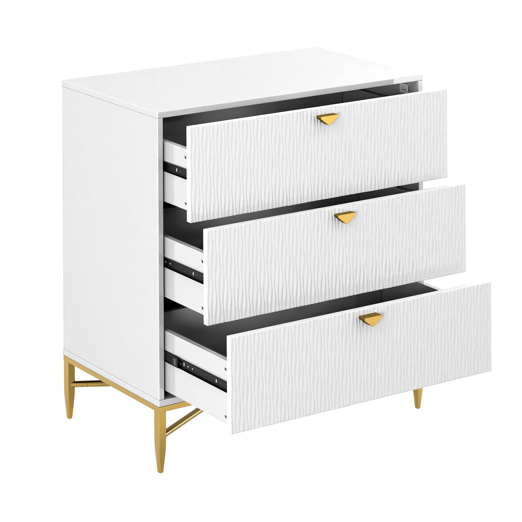 White/Blcak/Blue/Green 3-Drawer Water Ripple Finish Designs Wood Nightstand with Square Support Legs