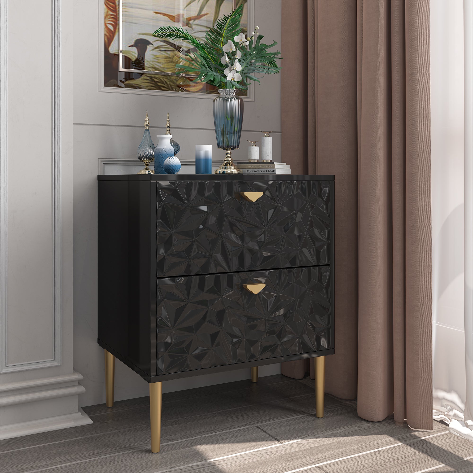Boyel Living 2-Drawer Wood Nightstand with Tapered Support Legs