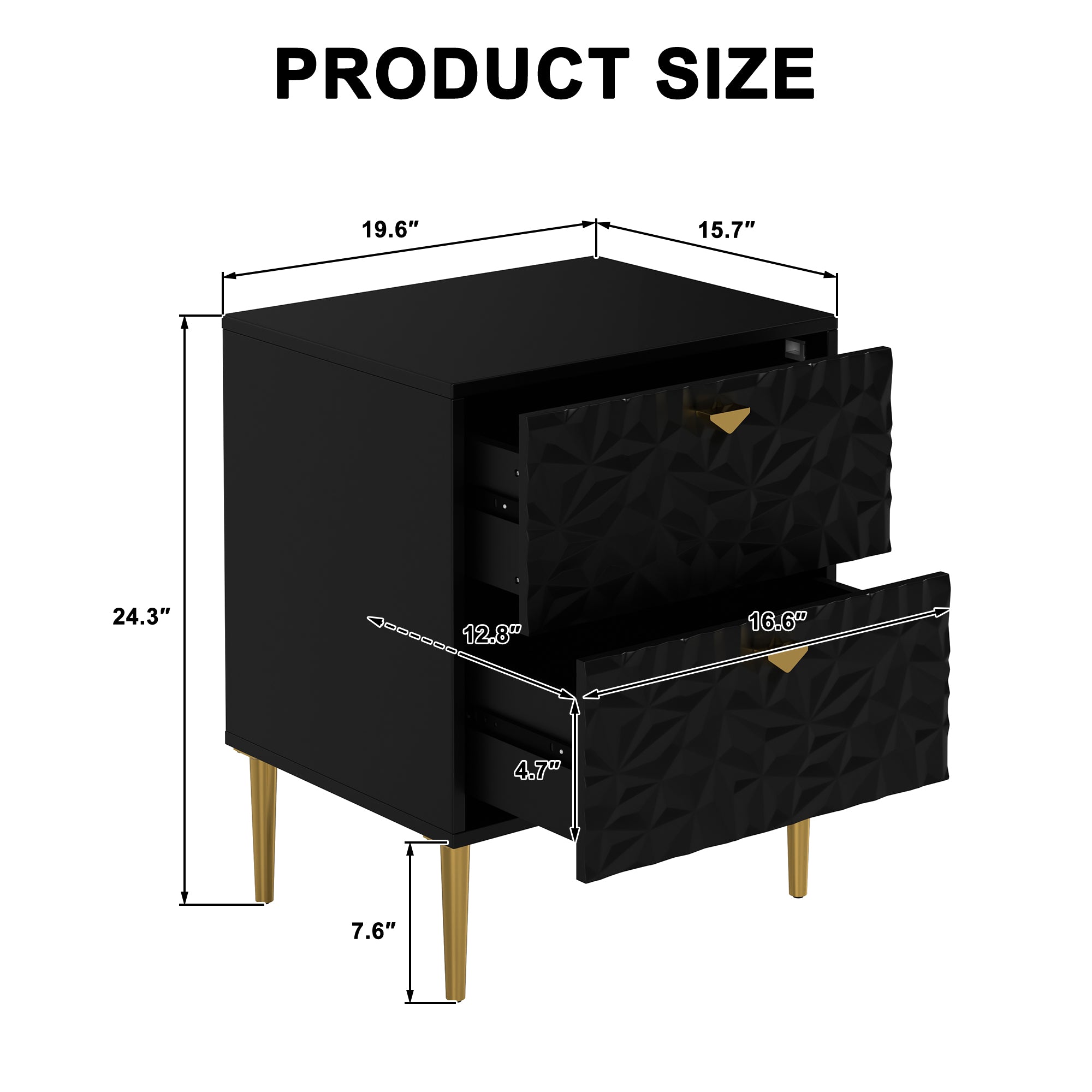 Boyel Living 2-Drawer Wood Nightstand with Tapered Support Legs