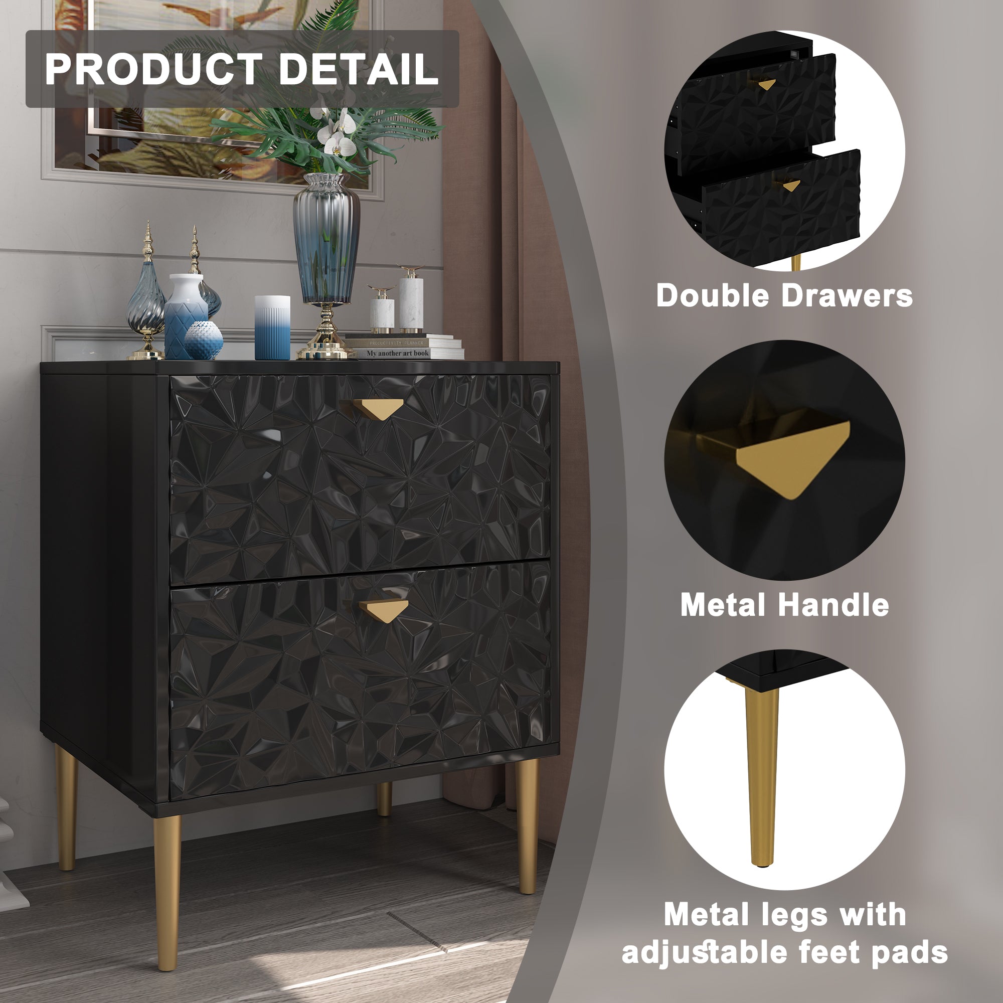 Boyel Living 2-Drawer Wood Nightstand with Tapered Support Legs