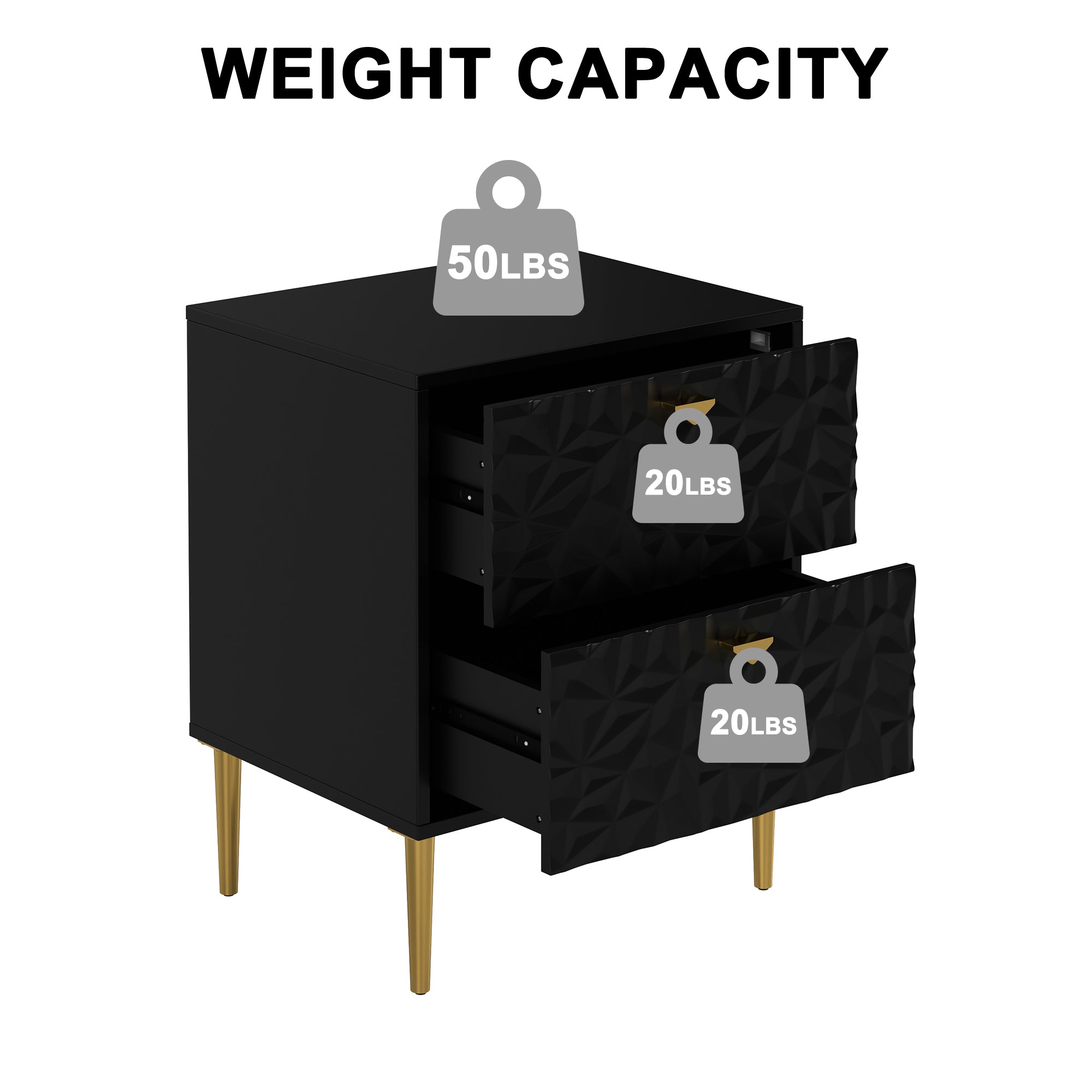 Boyel Living 2-Drawer Wood Nightstand with Tapered Support Legs