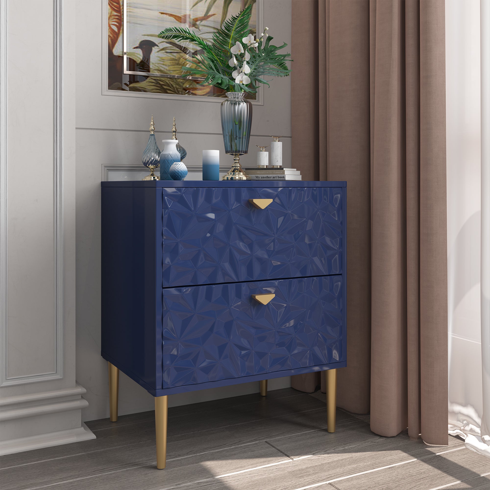 Boyel Living 2-Drawer Wood Nightstand with Tapered Support Legs