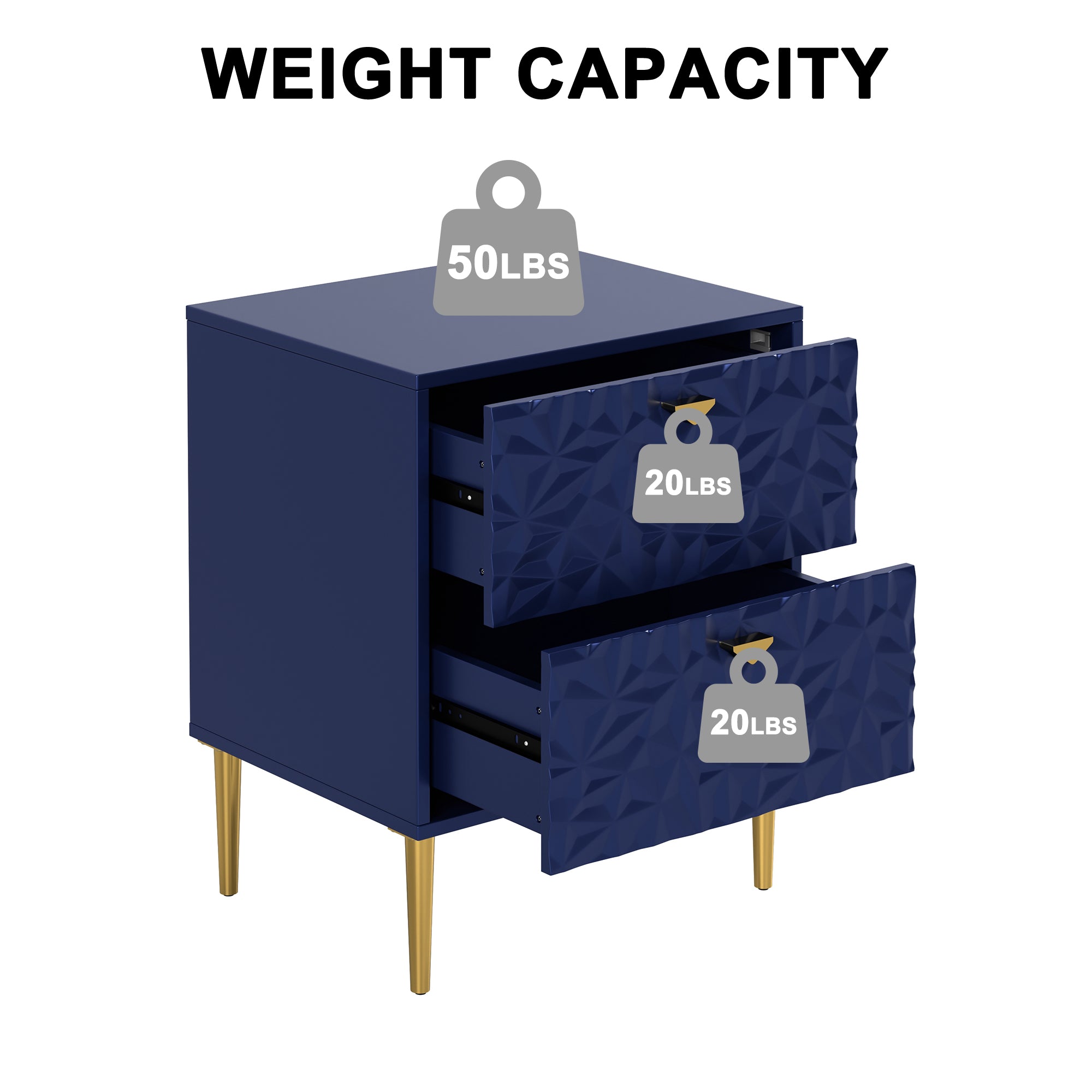 Boyel Living 2-Drawer Wood Nightstand with Tapered Support Legs