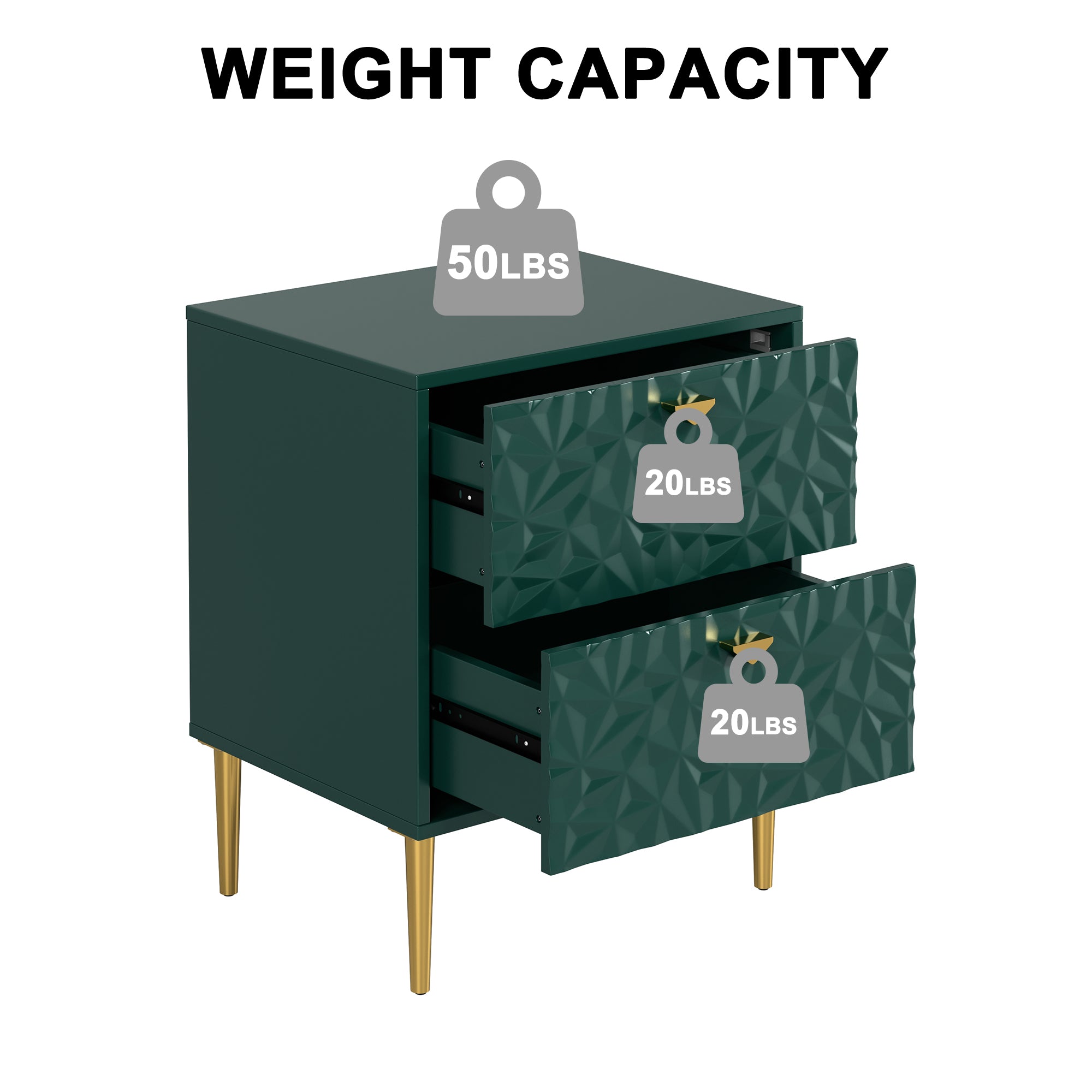 Boyel Living 2-Drawer Wood Nightstand with Tapered Support Legs