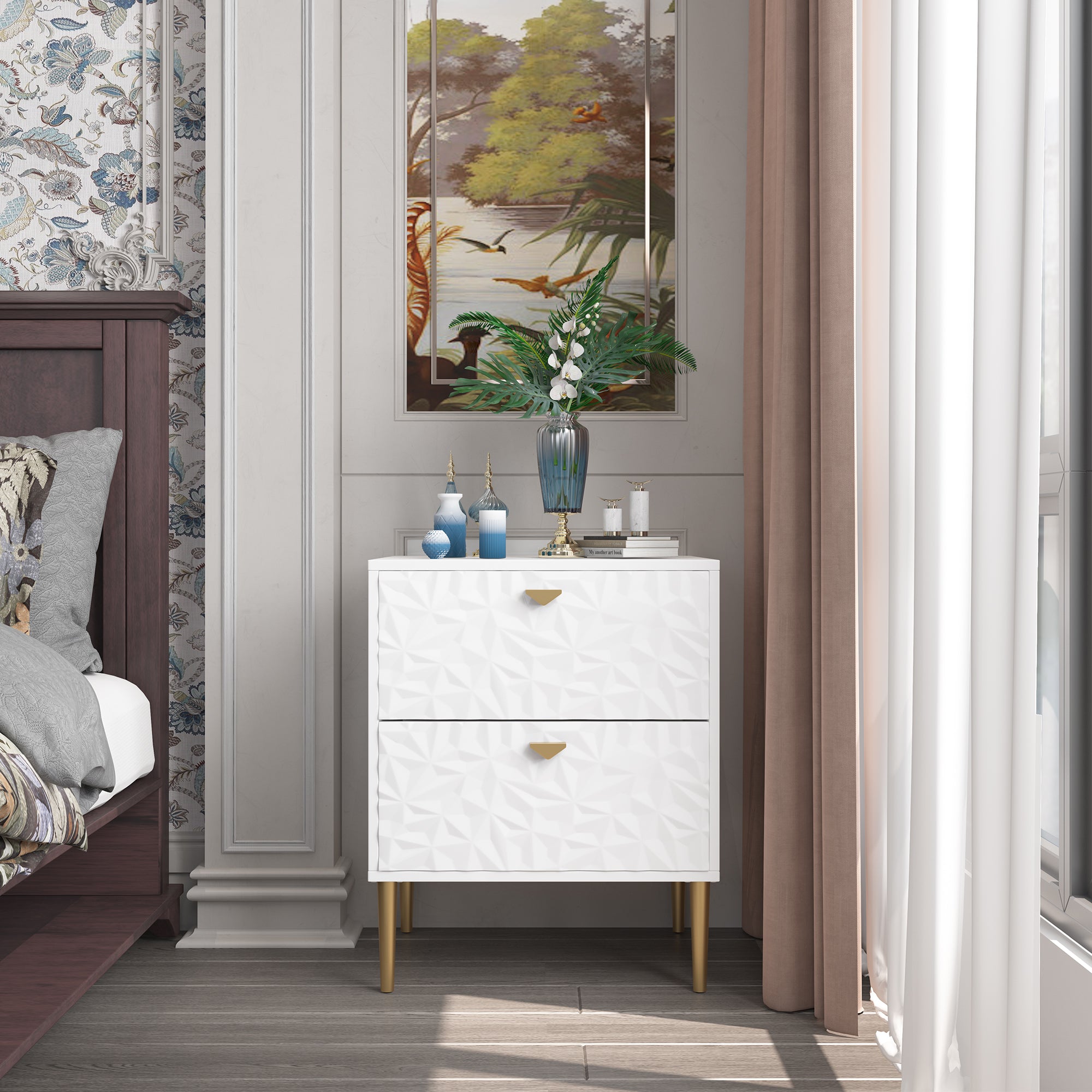 Boyel Living 2-Drawer Wood Nightstand with Tapered Support Legs