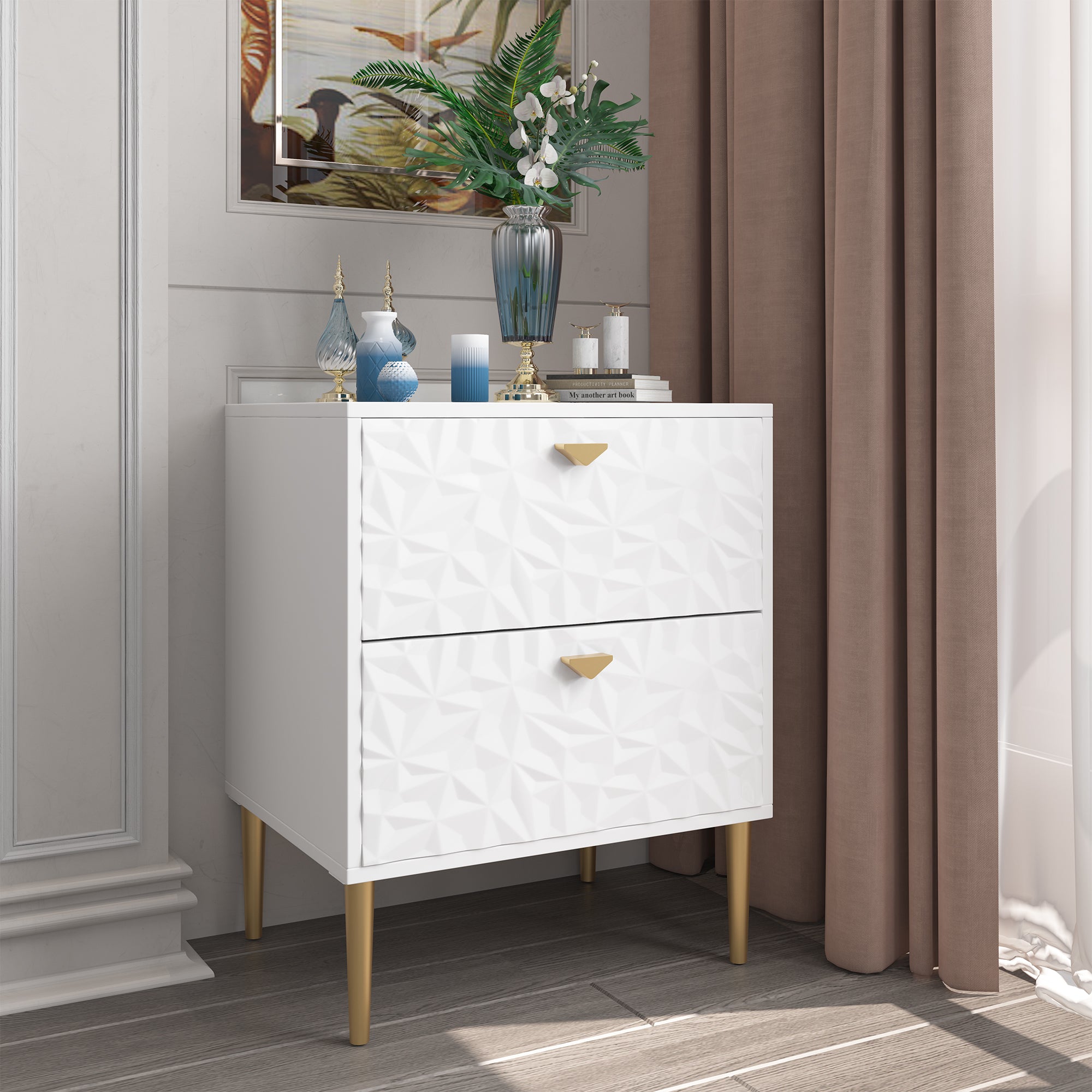 Boyel Living 2-Drawer Wood Nightstand with Tapered Support Legs