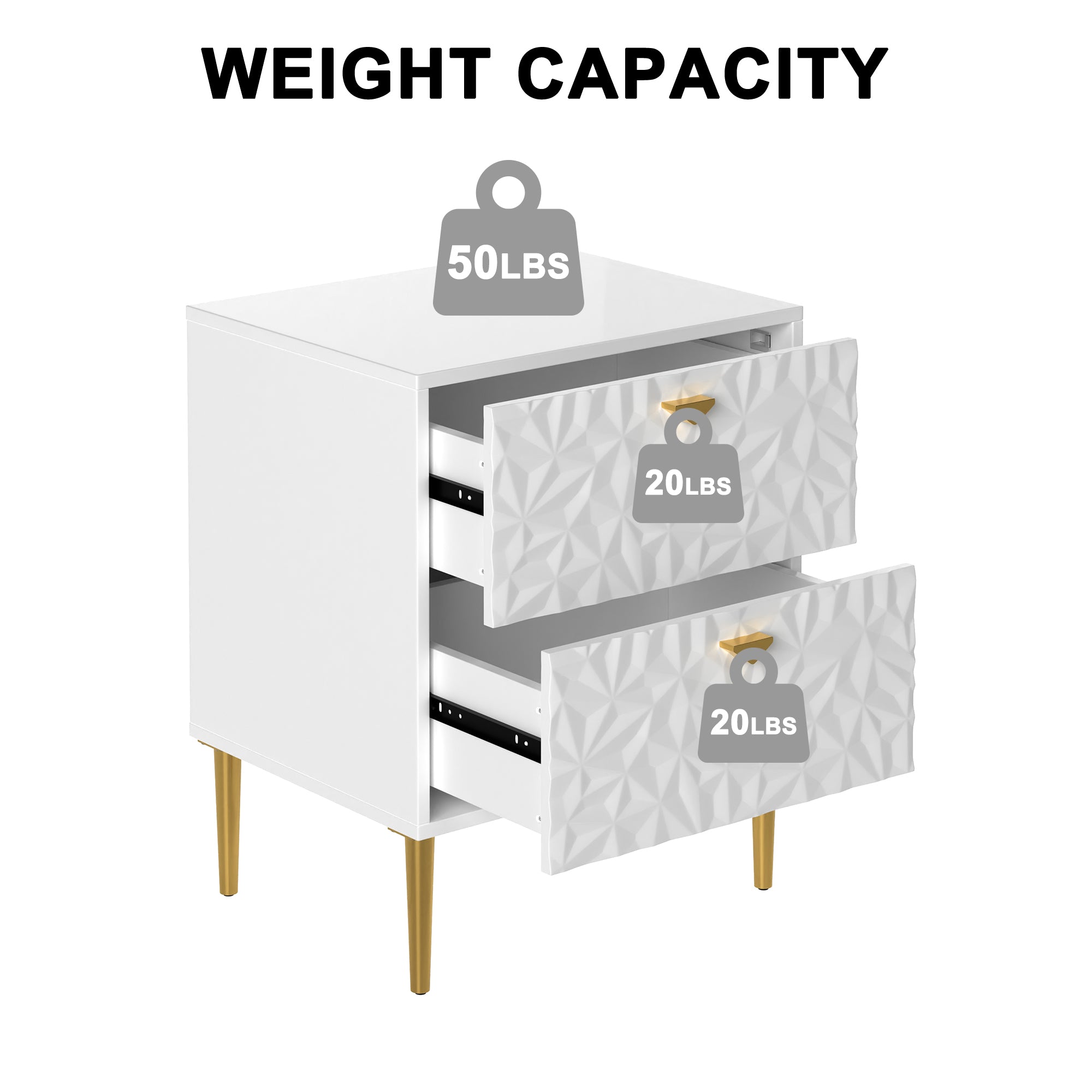 Boyel Living 2-Drawer Wood Nightstand with Tapered Support Legs