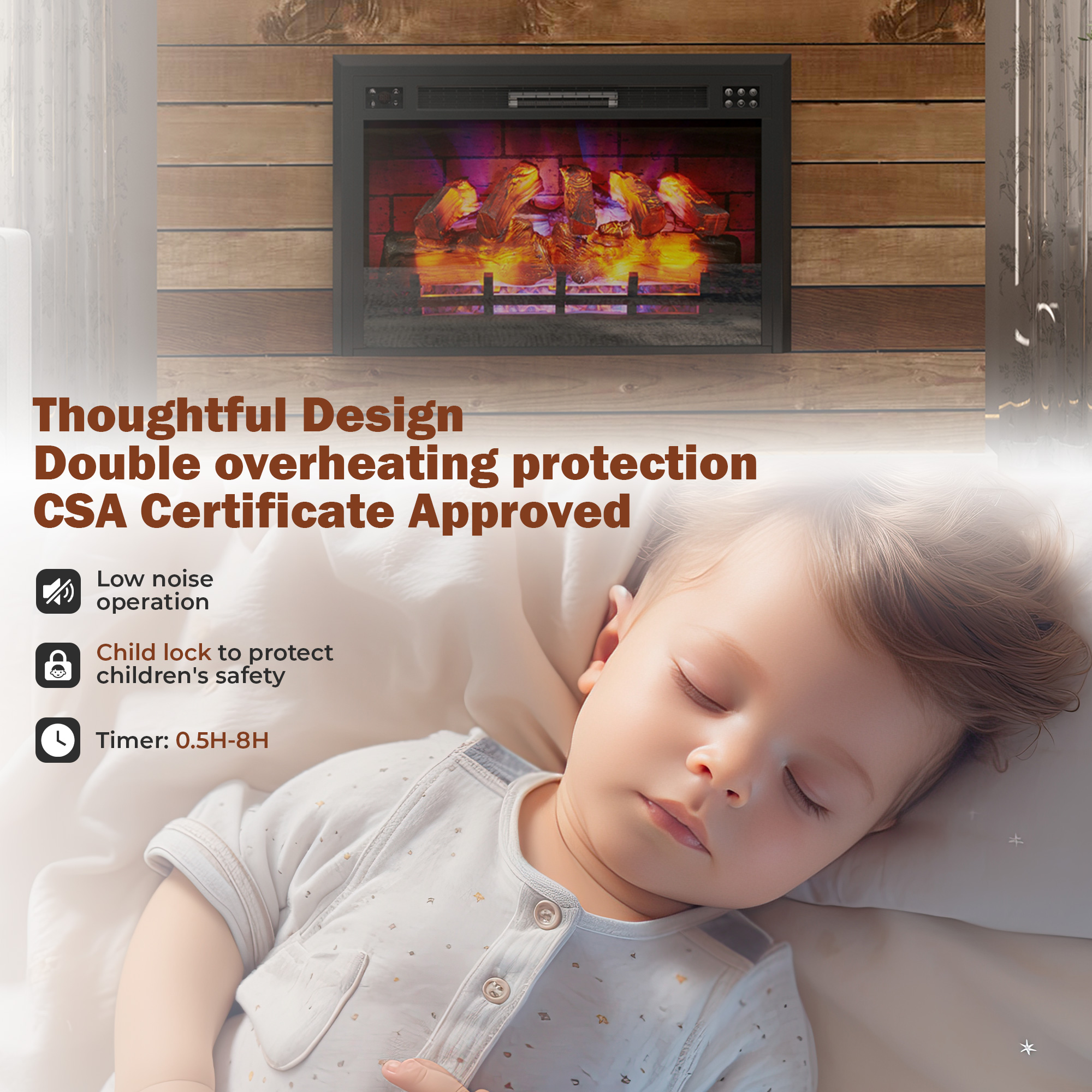 Mondawe 35 in. 5120 BTU Recessed Electric Fireplace with Remote Control & Double Overheat Protection