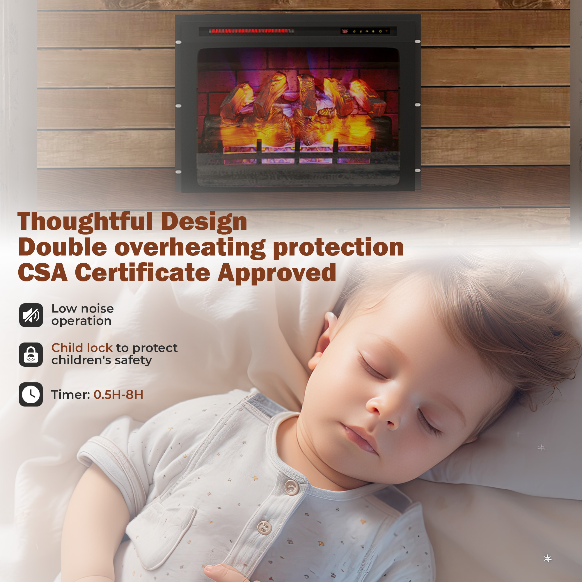 Mondawe 28 in. 5120 BTU Recessed Electric Fireplace with Double Overheat Protection & Remote Control and Touch Screen