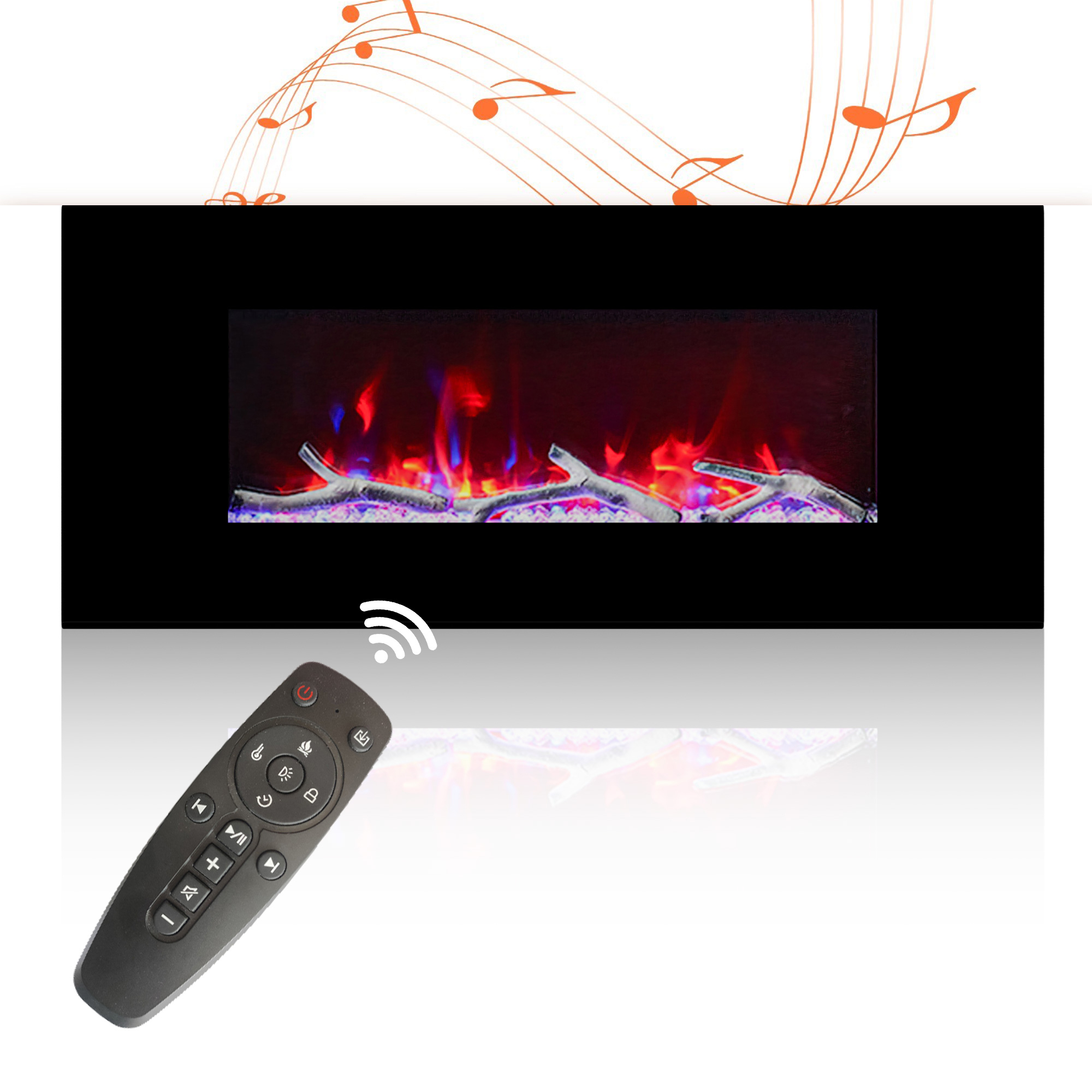 5120 BTU 42/50/60/72 in. Wall-Mounted Black Electric Fireplace Insert with 2-Speaker Stereo Sound