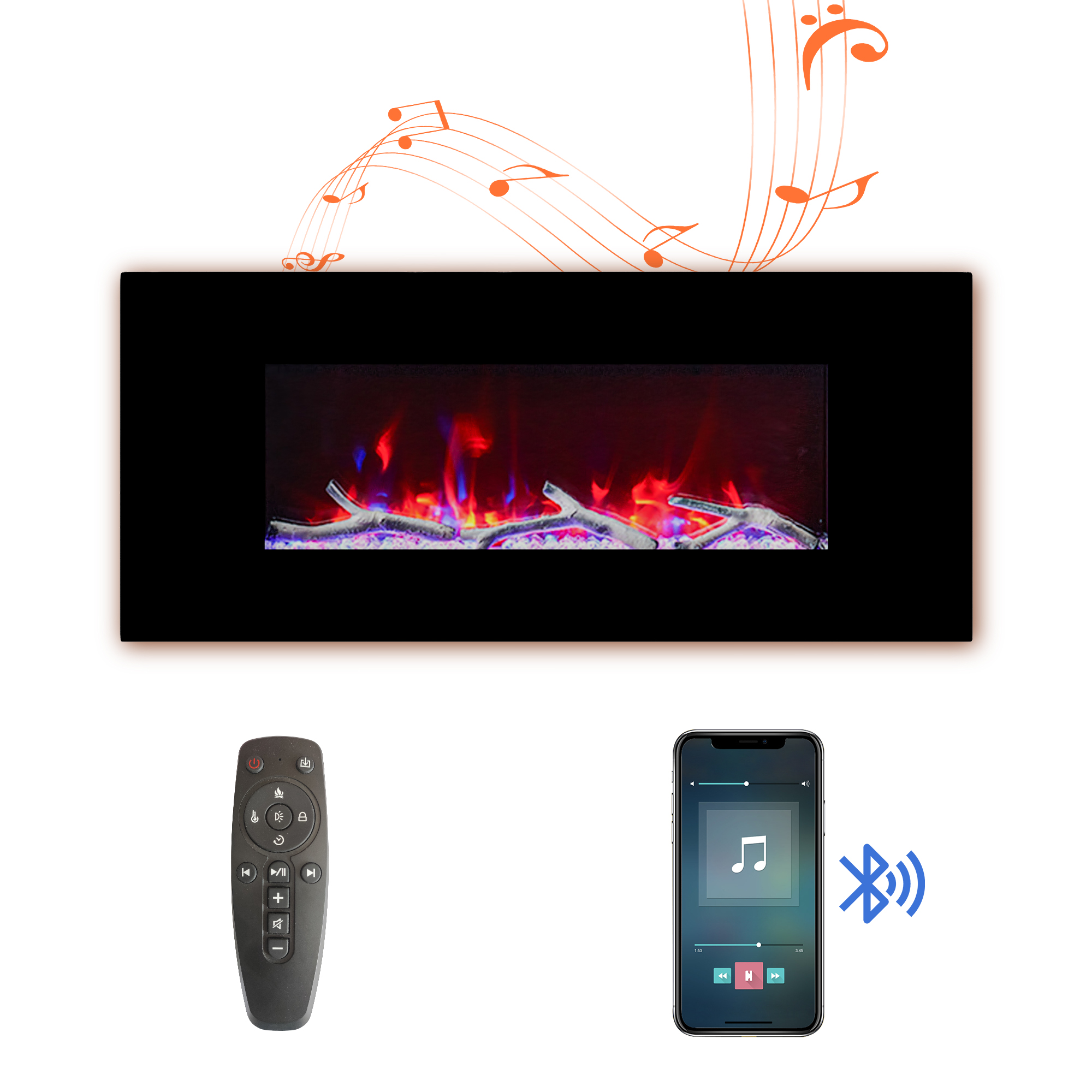5120 BTU 42/50/60/72 in. Wall-Mounted Black Electric Fireplace Insert with 2-Speaker Stereo Sound