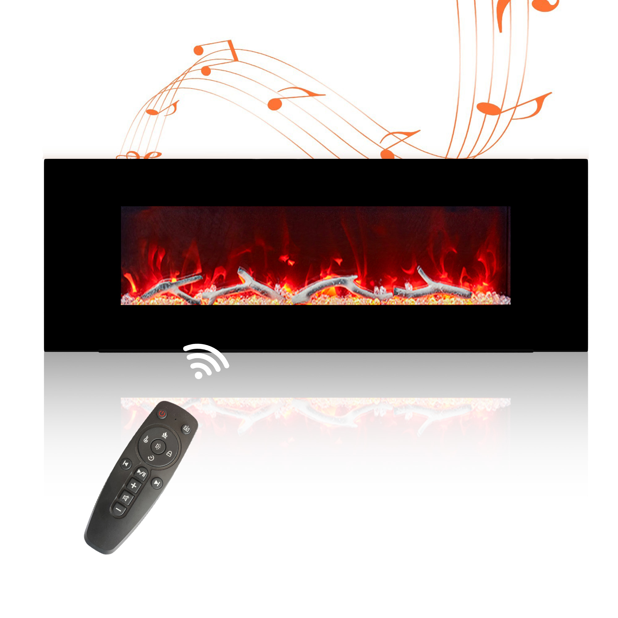 5120 BTU 42/50/60/72 in. Wall-Mounted Black Electric Fireplace Insert with 2-Speaker Stereo Sound